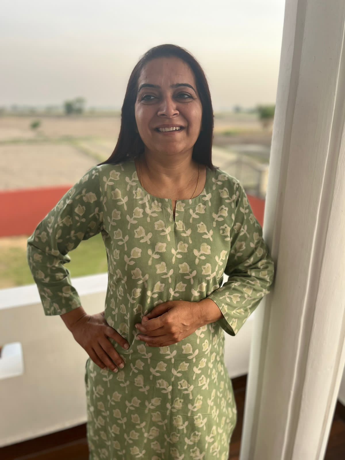 Green Cotton Hand Block Printed Knee Length Kurta