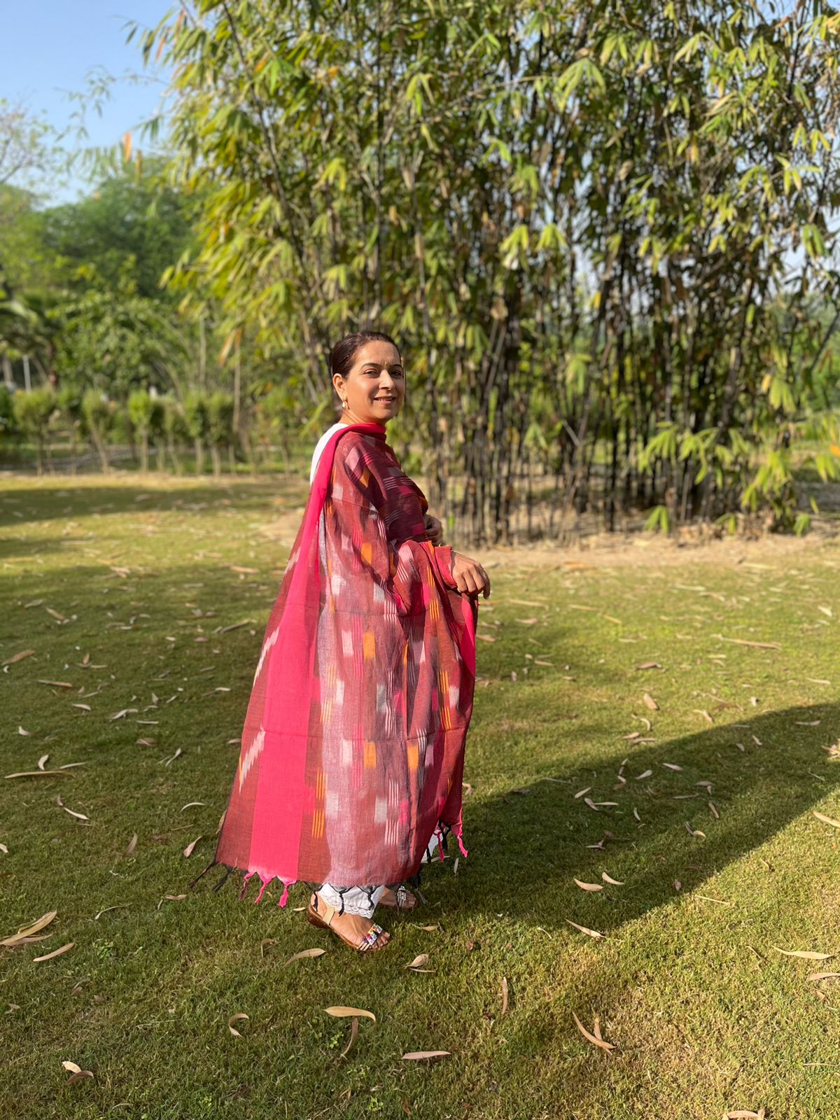 Red Handwoven Ikat Dupatta
