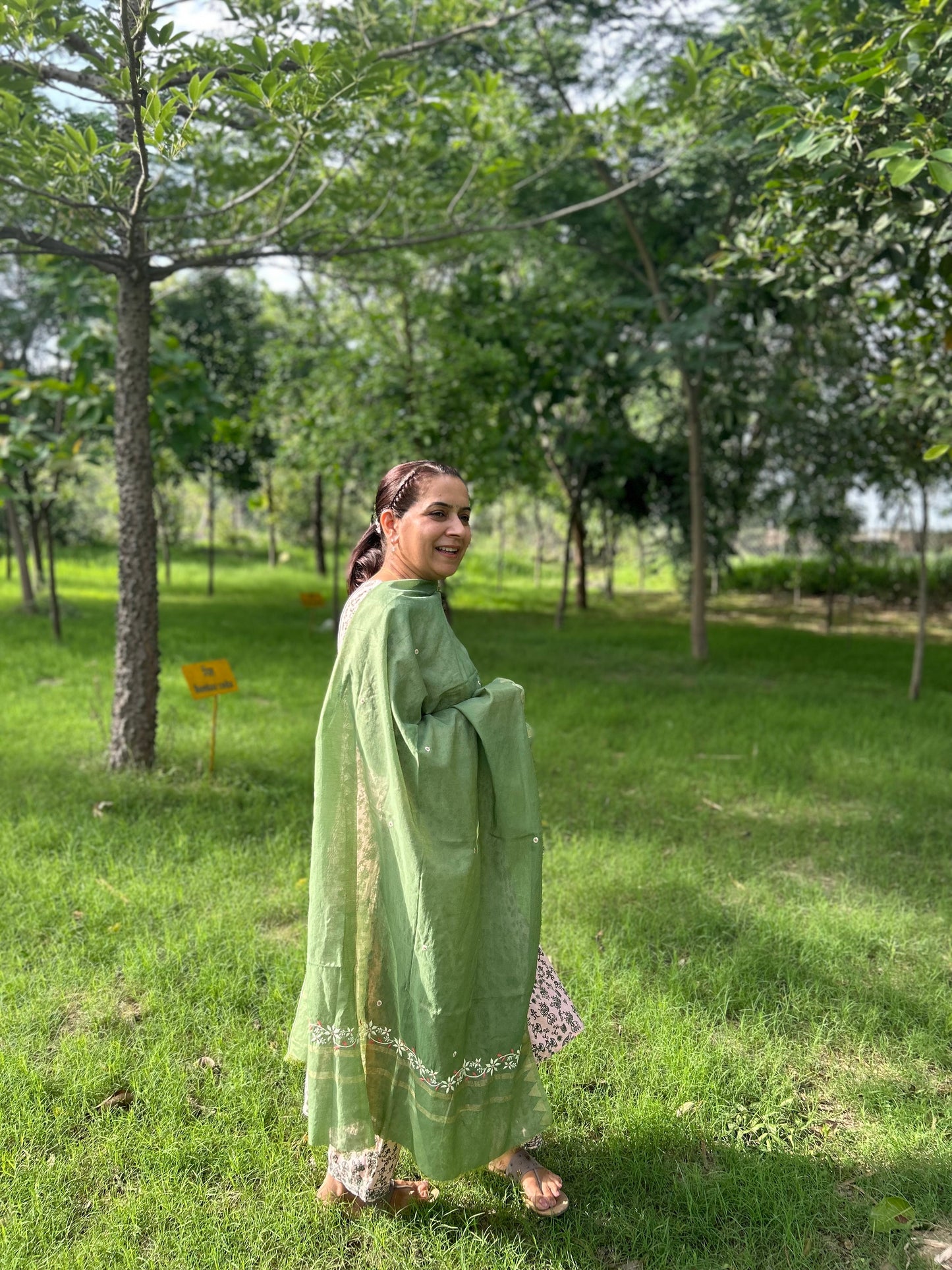 Green Chanderi Chikankari Dupatta