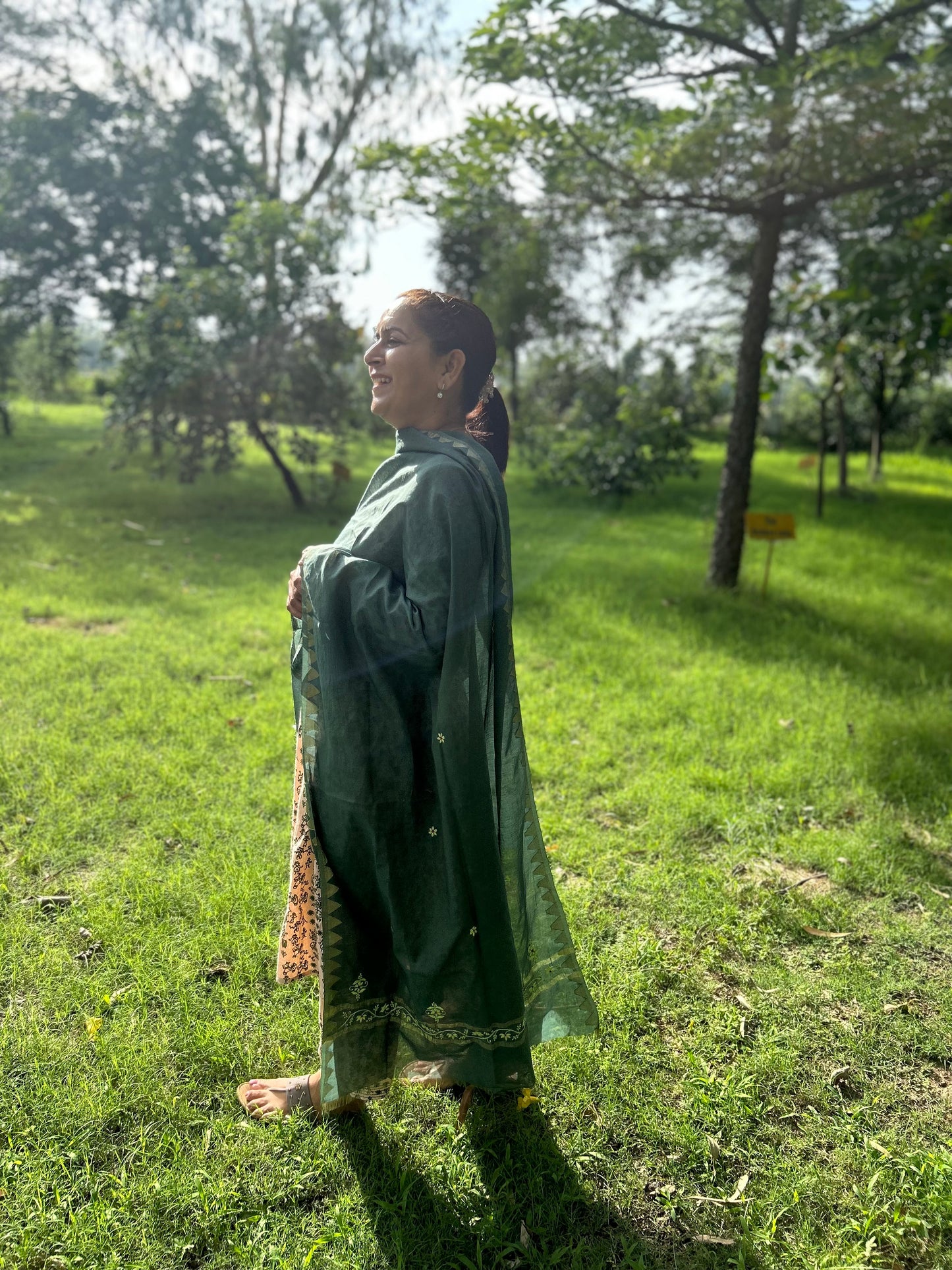 Green Chanderi Chikankari Dupatta