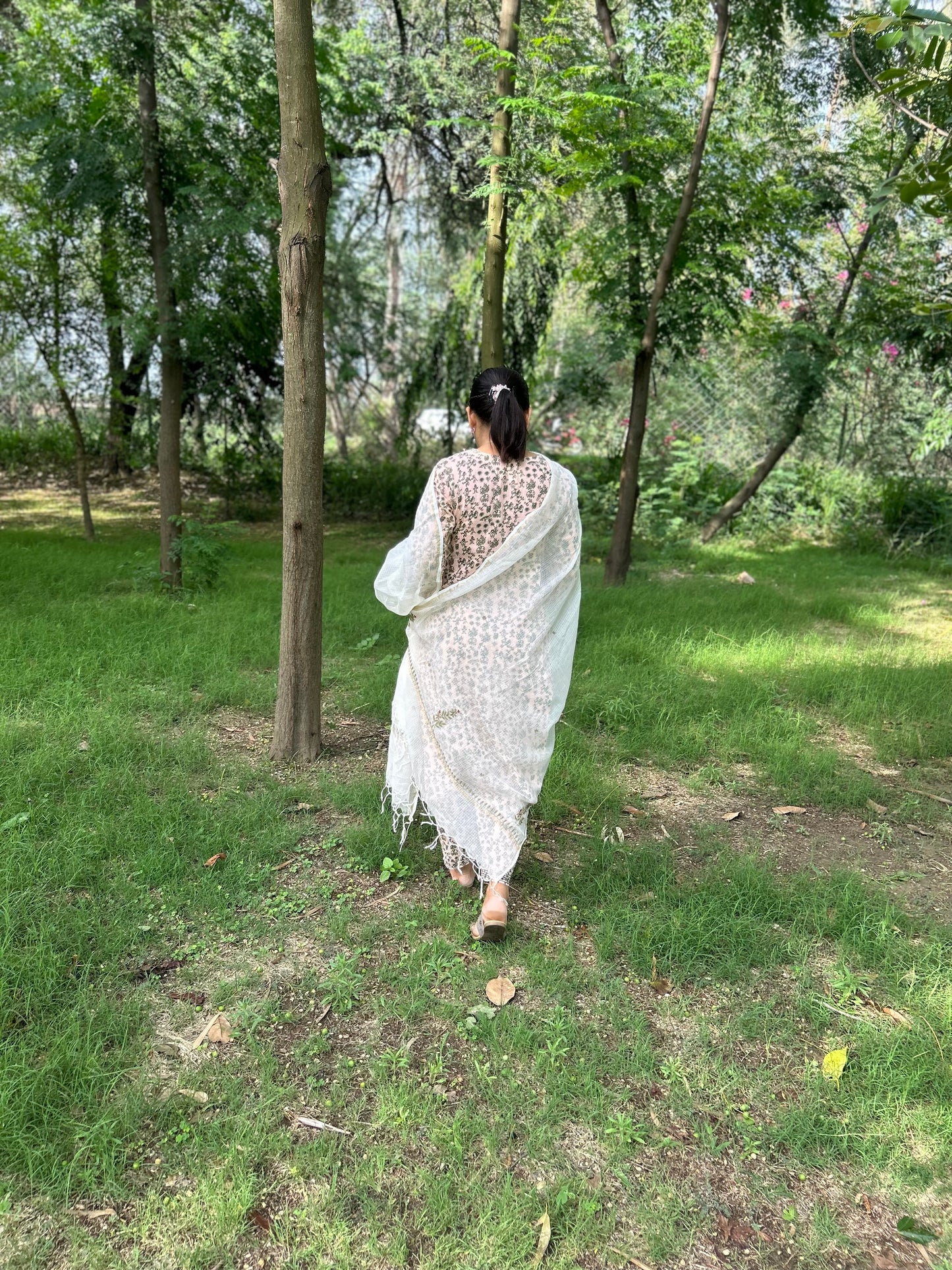 Off White Kota Doria Chikankari Dupatta