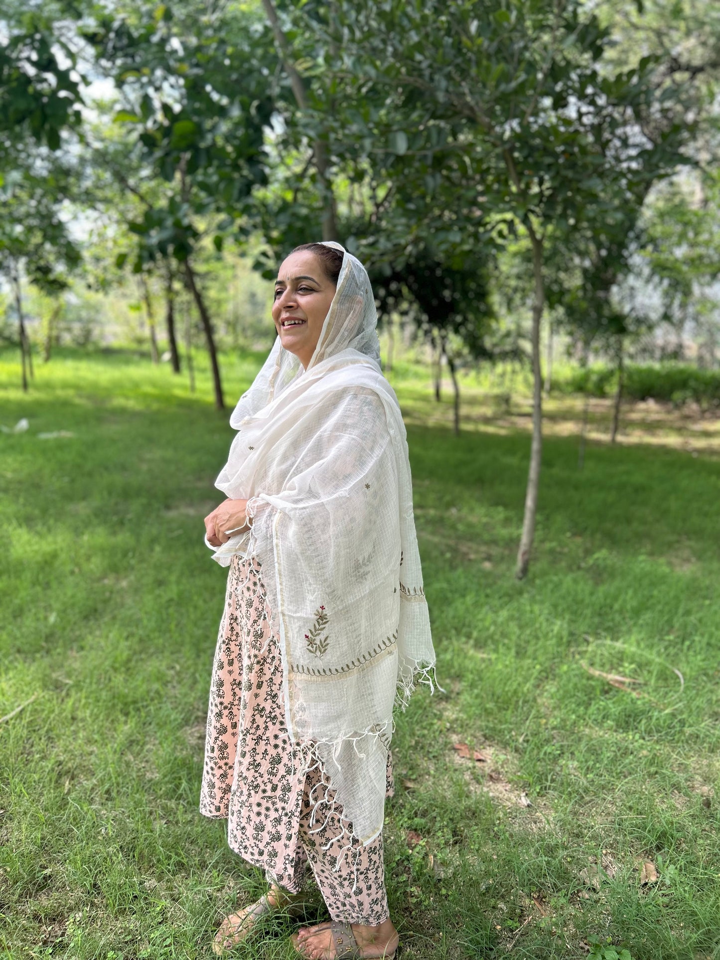 Off White Kota Doria Chikankari Dupatta