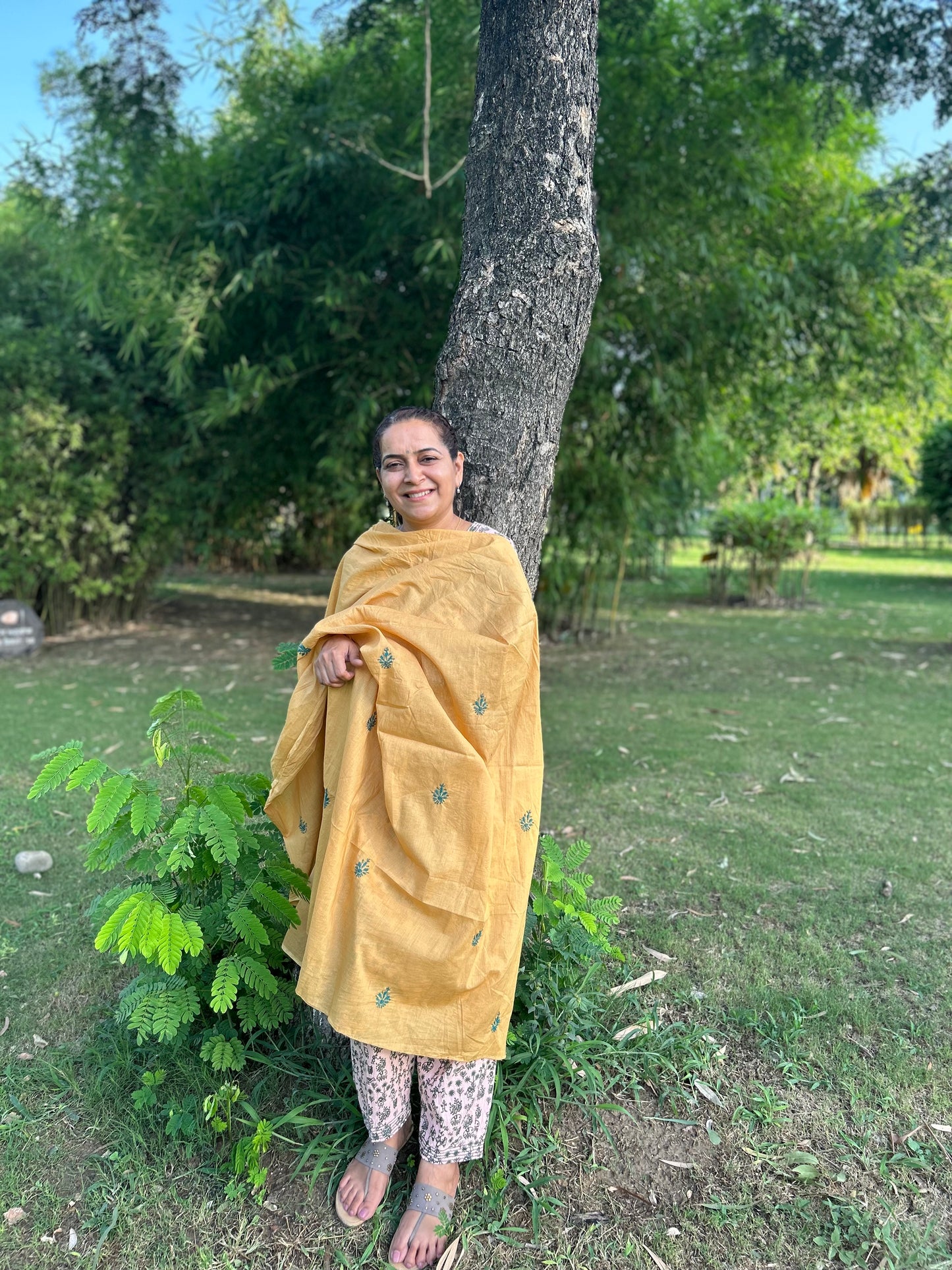 Light Brown Cotton Voile Chikankari Dupatta