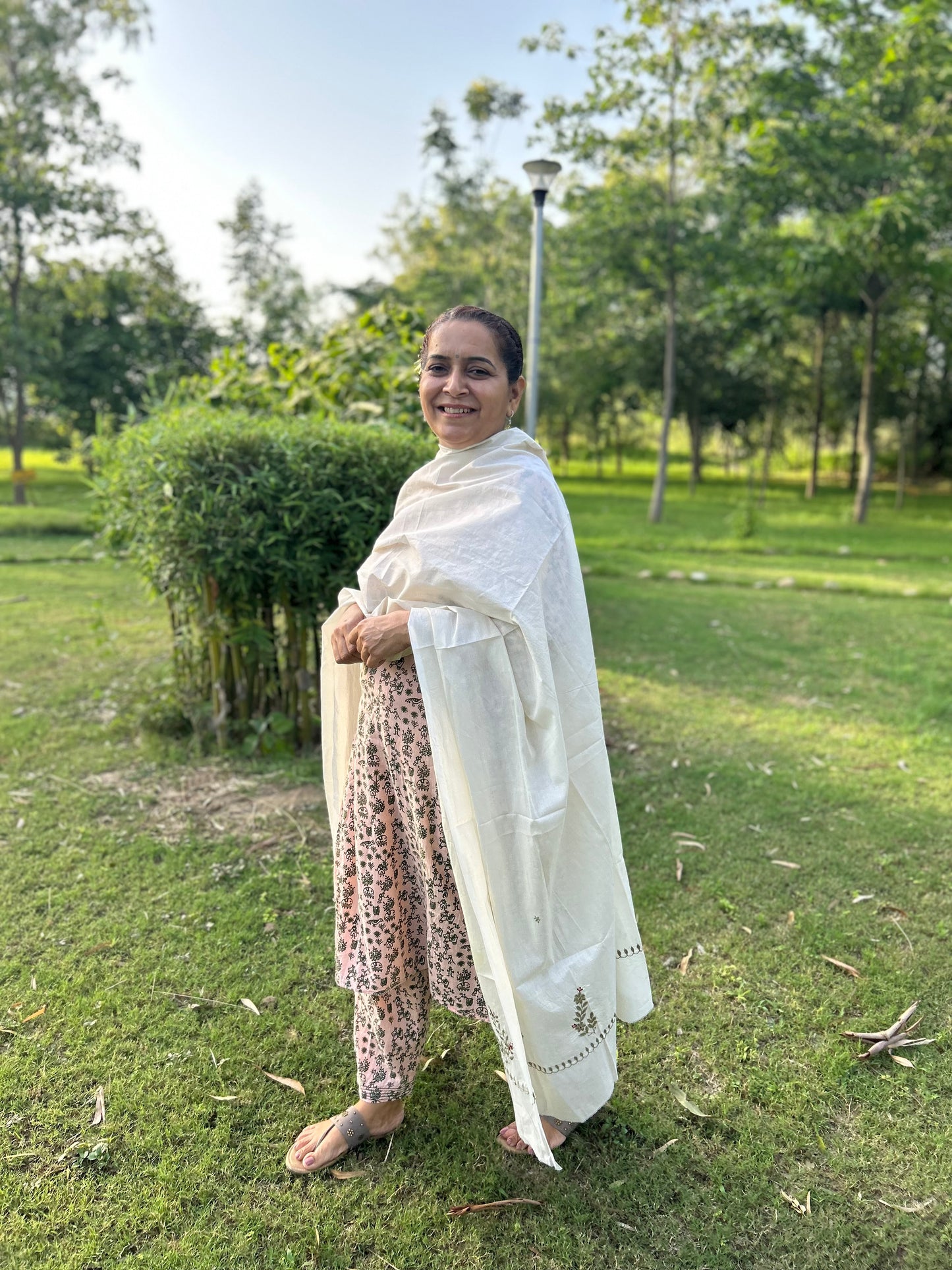 Off White Cotton Voile Chikankari Dupatta