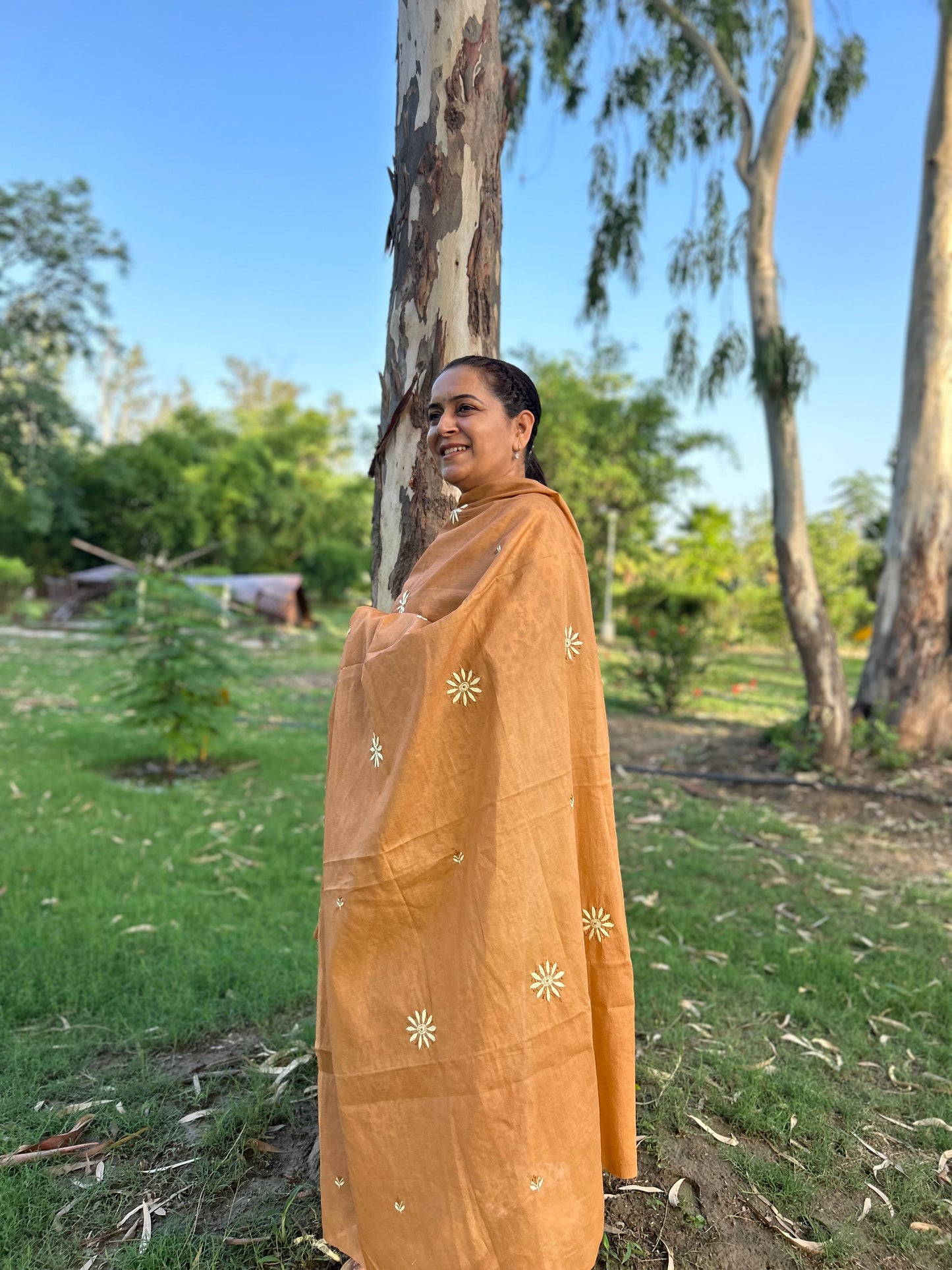 Light Brown Cotton Voile Chikankari Dupatta