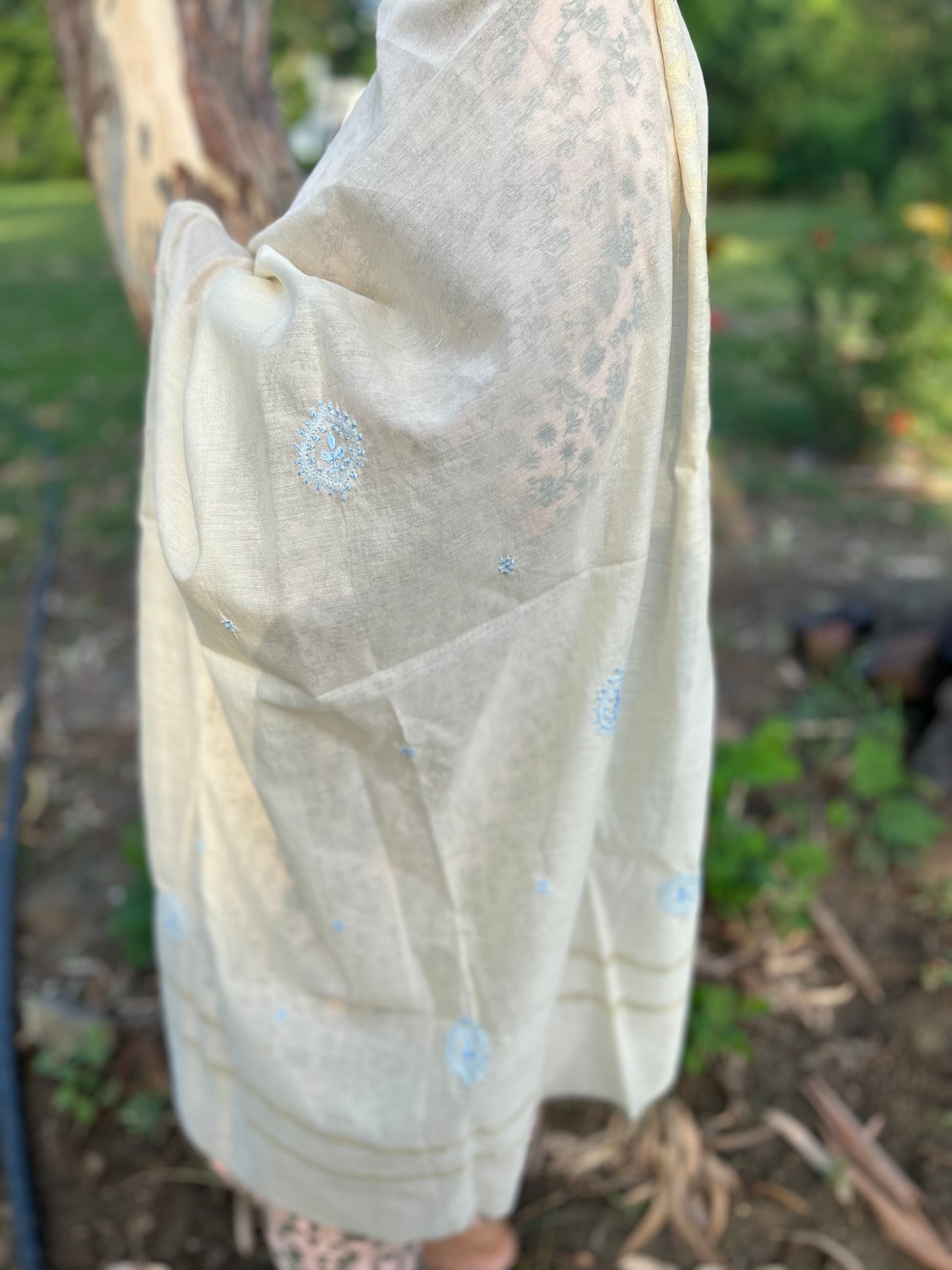 Off White Chanderi Chikankari Dupatta