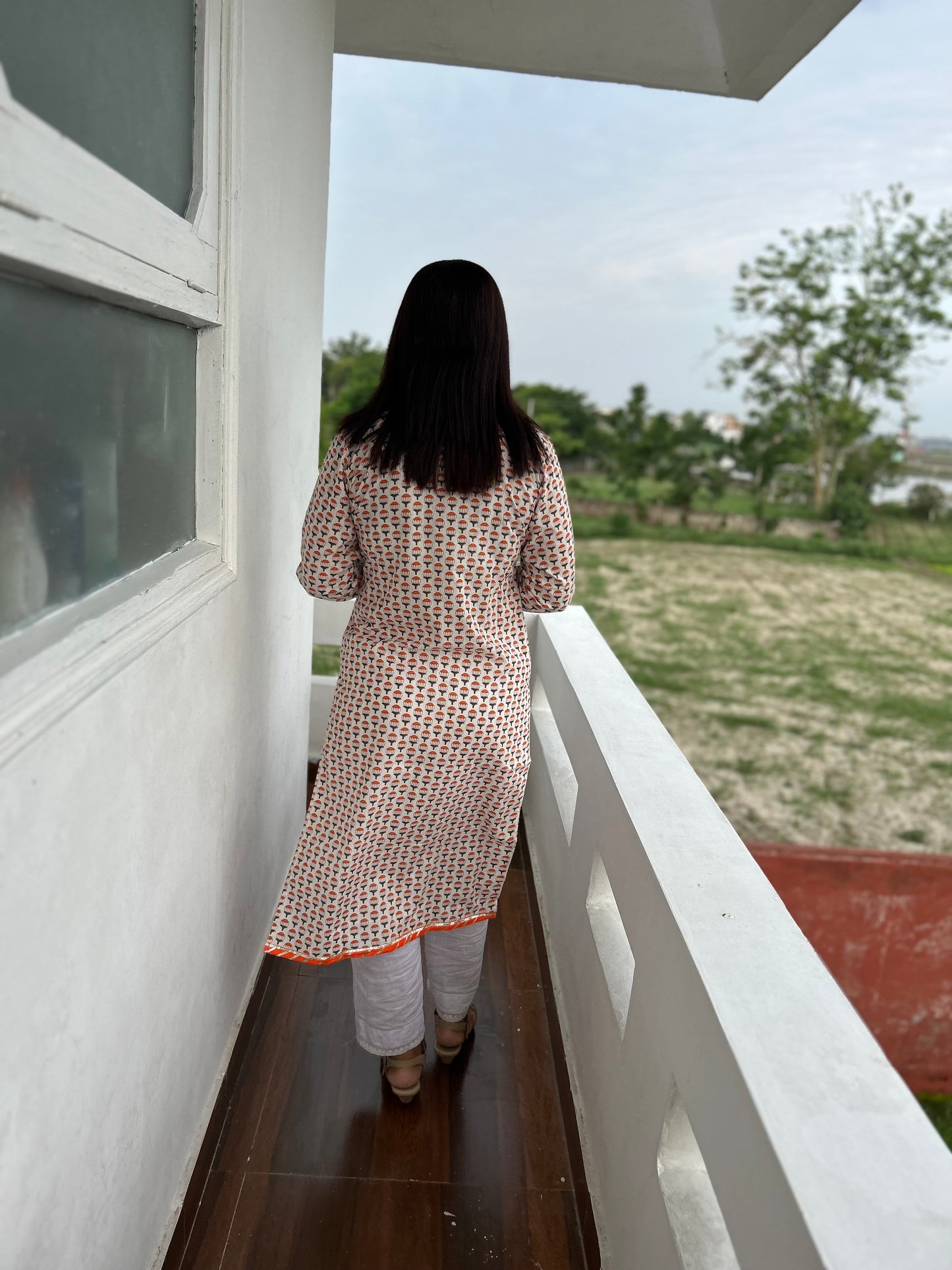 Orange Block Printed Kurta