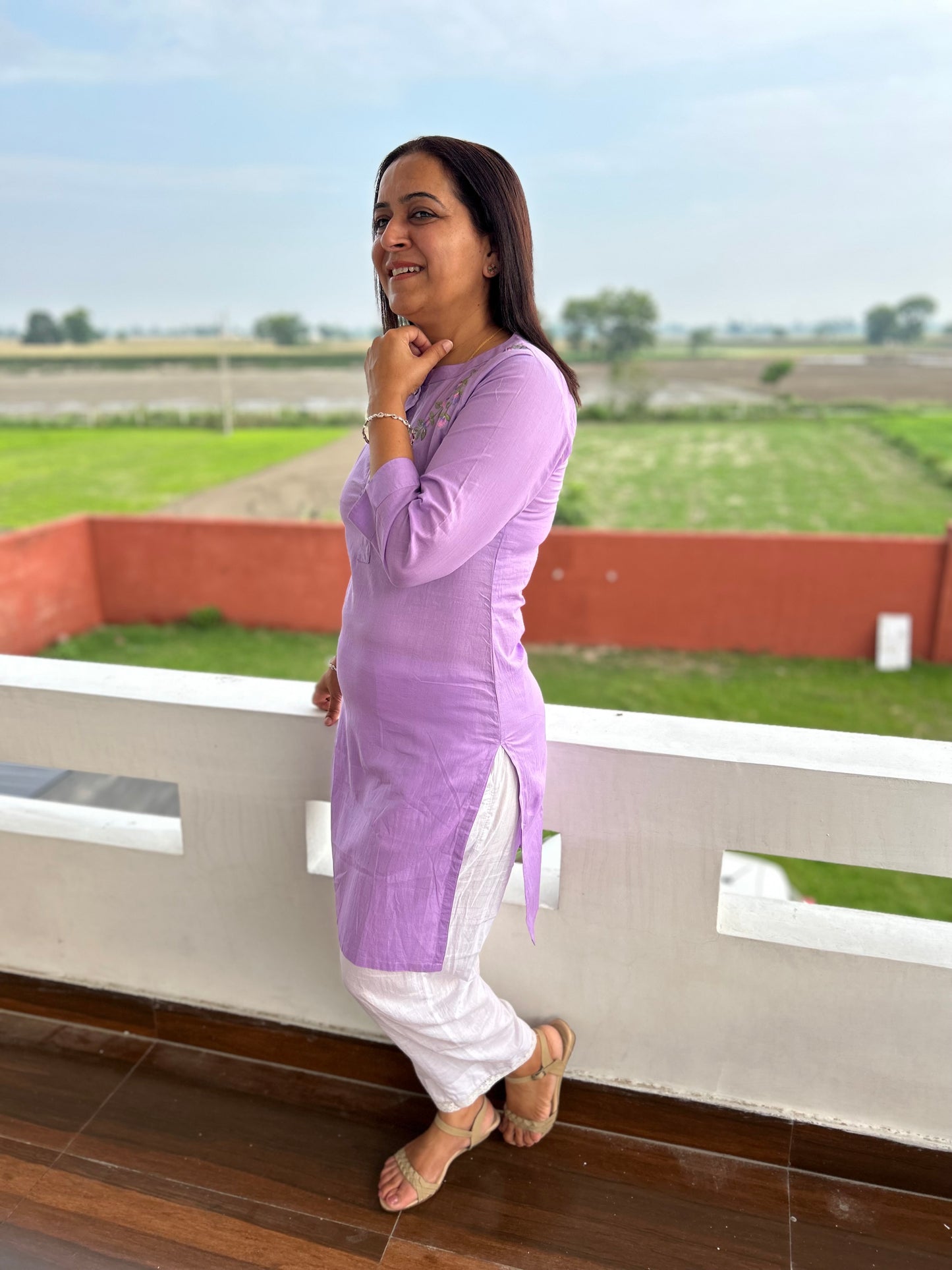 Purple Machine Embroidered Kurti