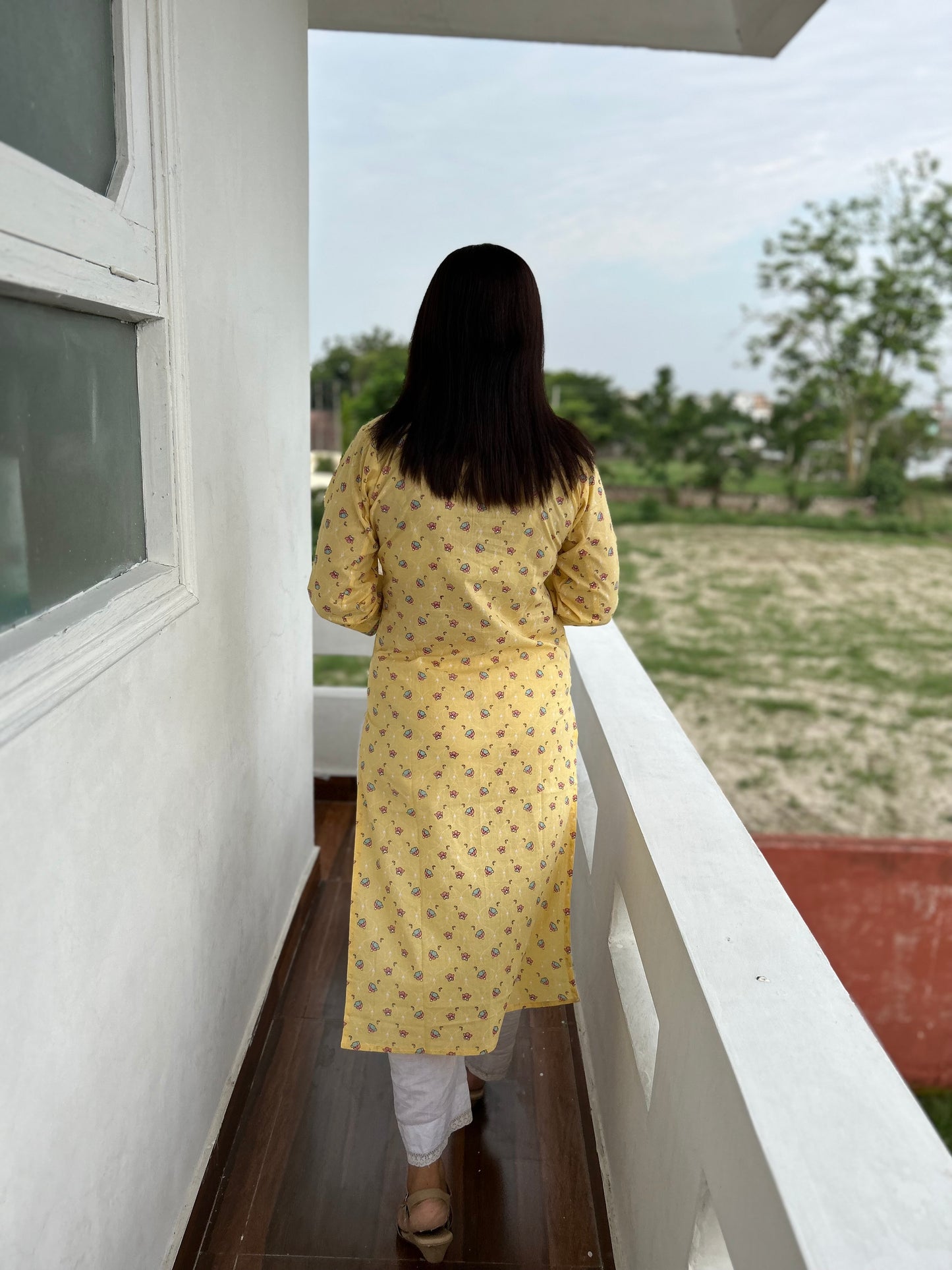 Yellow Block Printed Kurta