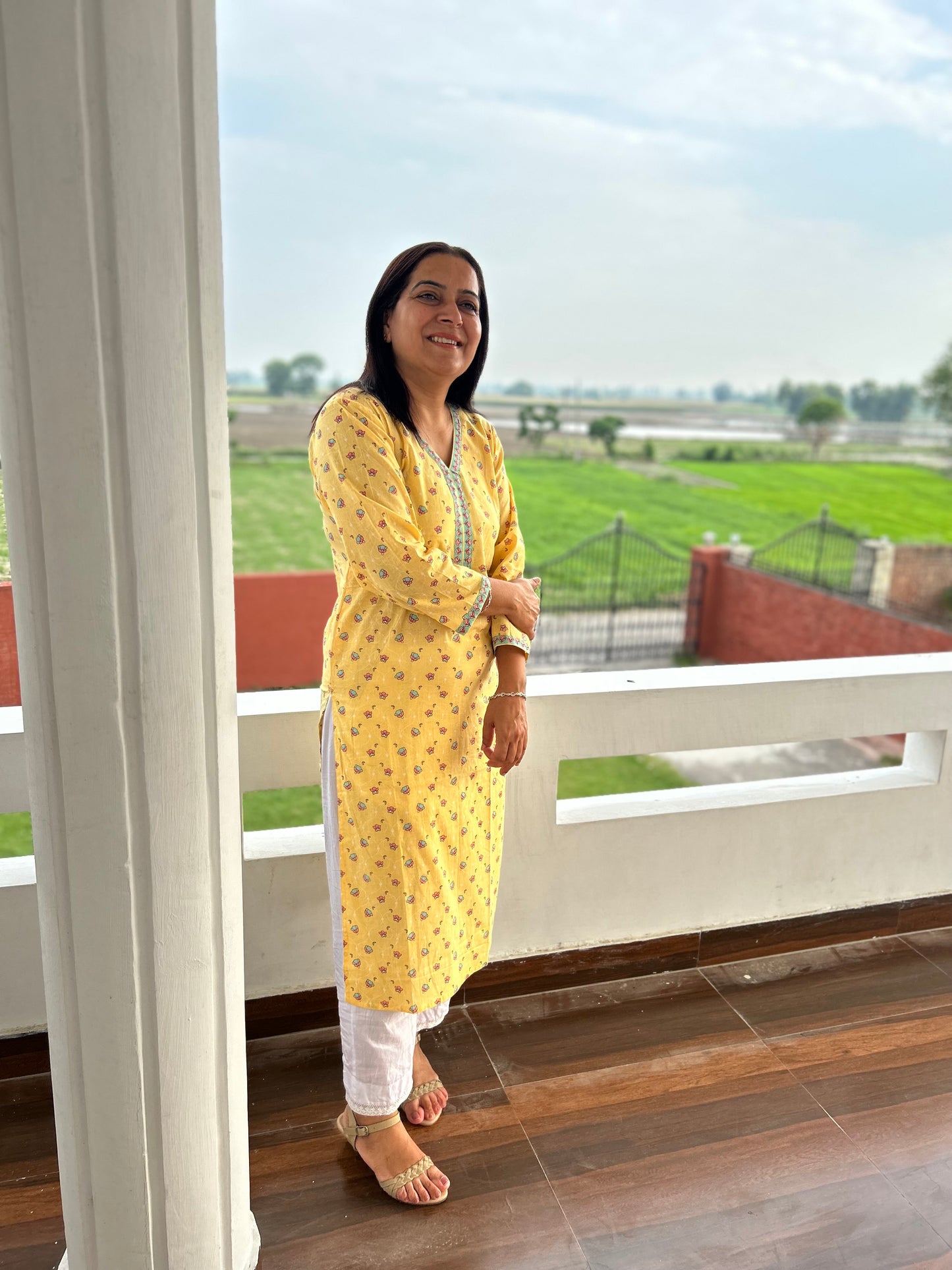 Yellow Block Printed Kurta