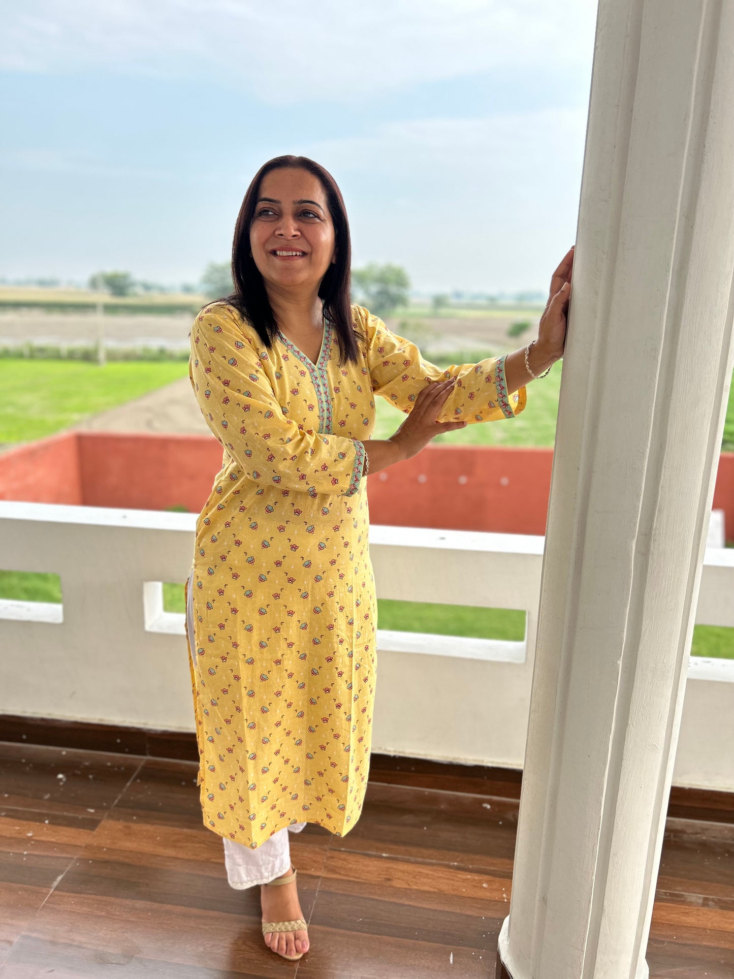 Yellow Block Printed Kurta