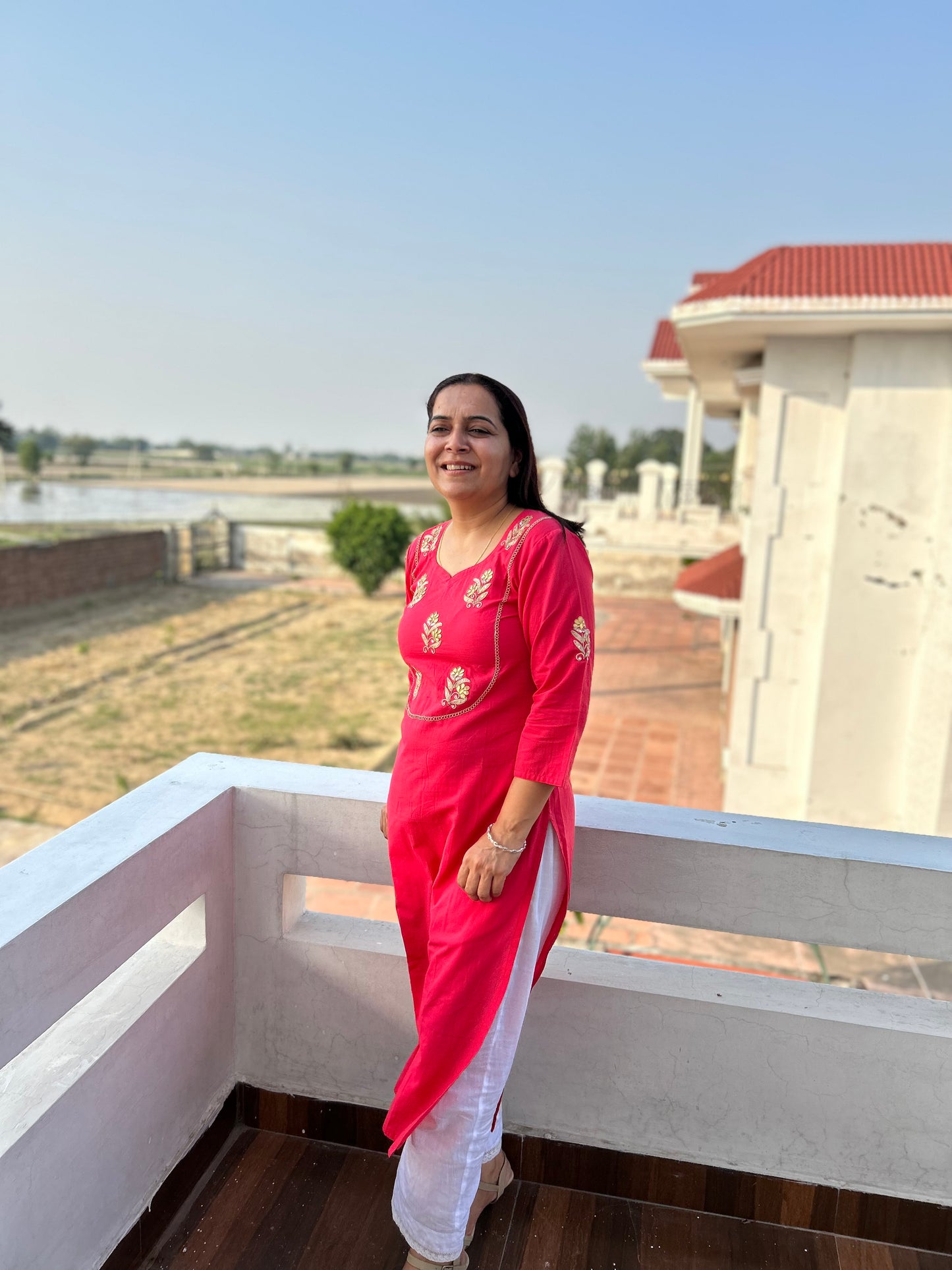 Red Cotton Gota Patti Embroidered Kurta