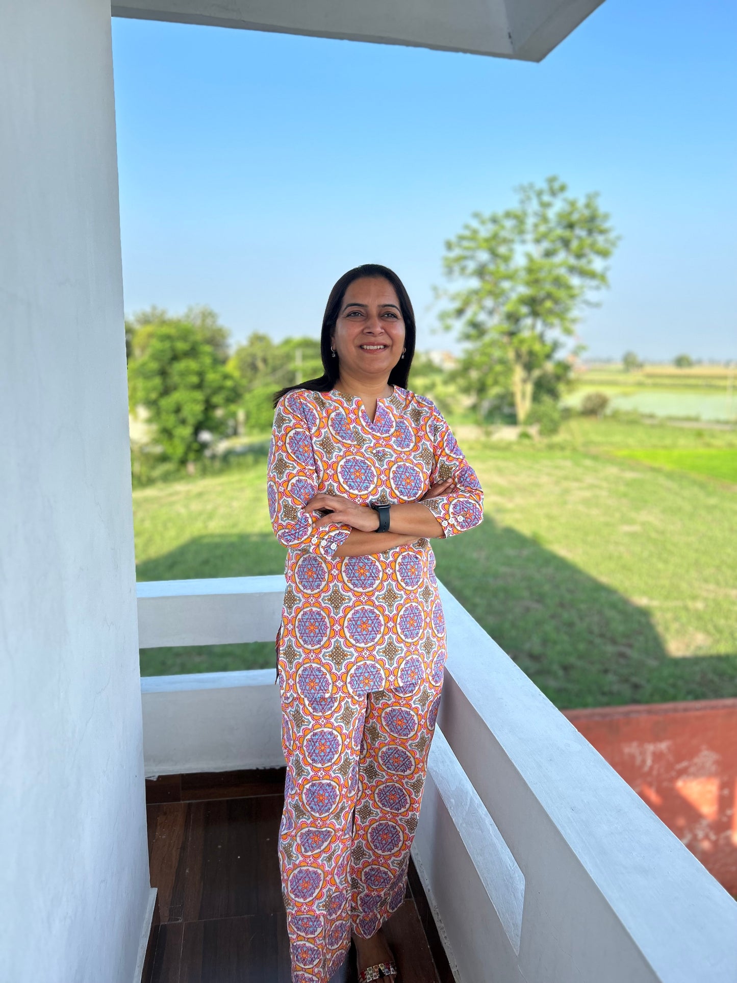 Multi Colored Block Printed Night Suit