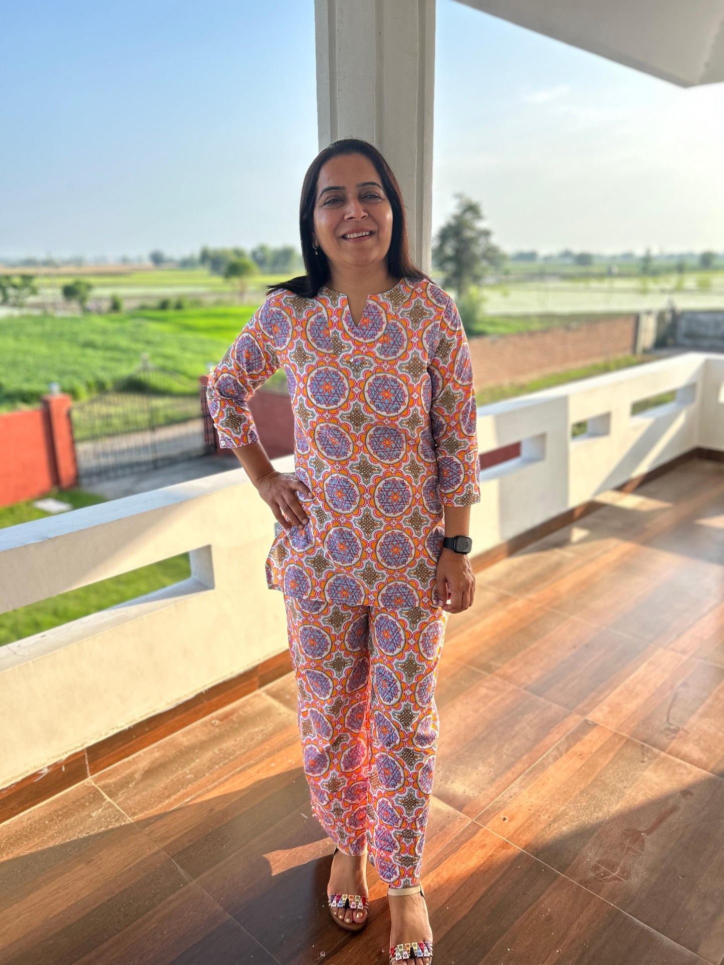 Multi Colored Block Printed Night Suit