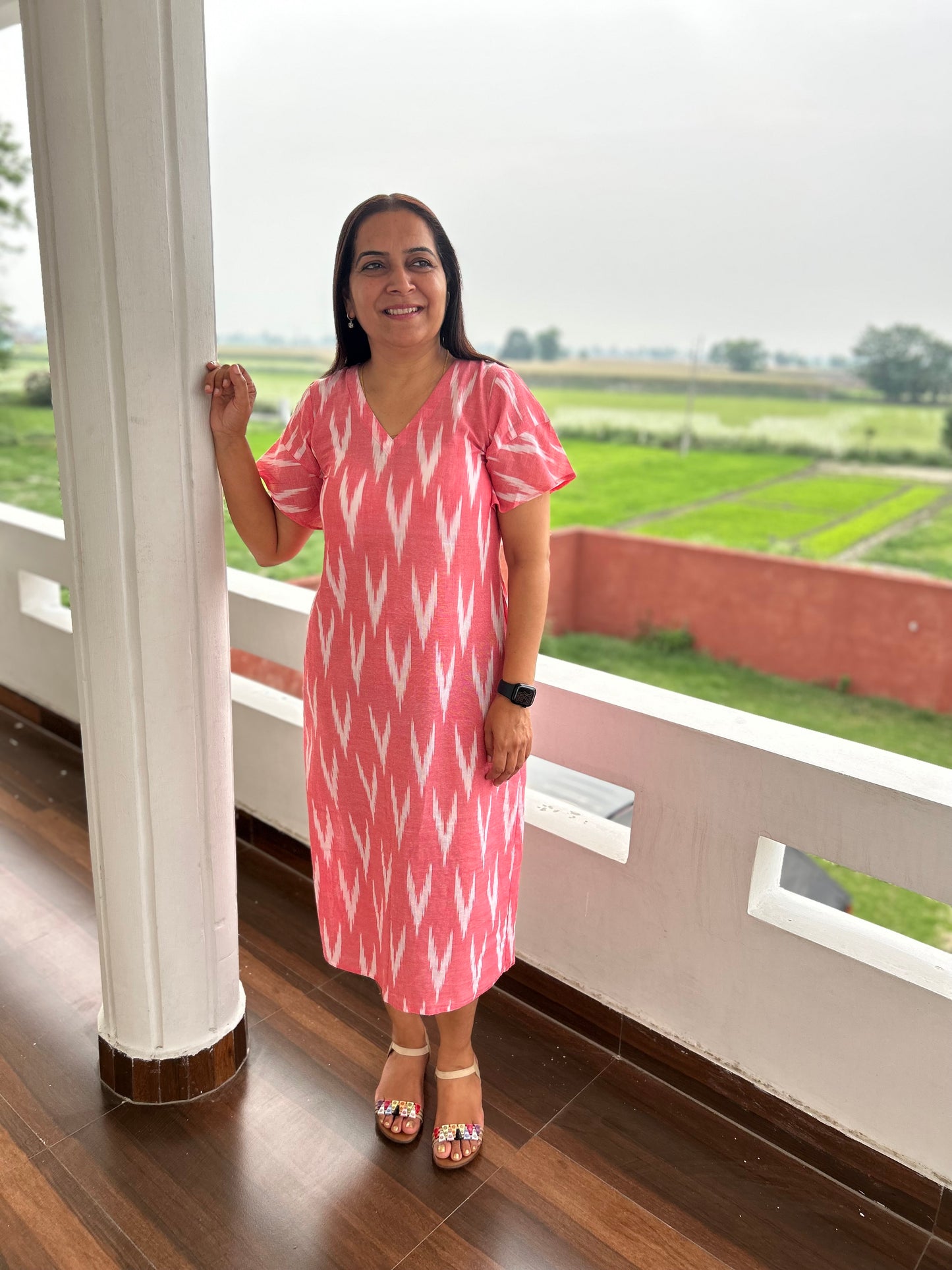 Pink Cotton Ikat Dress