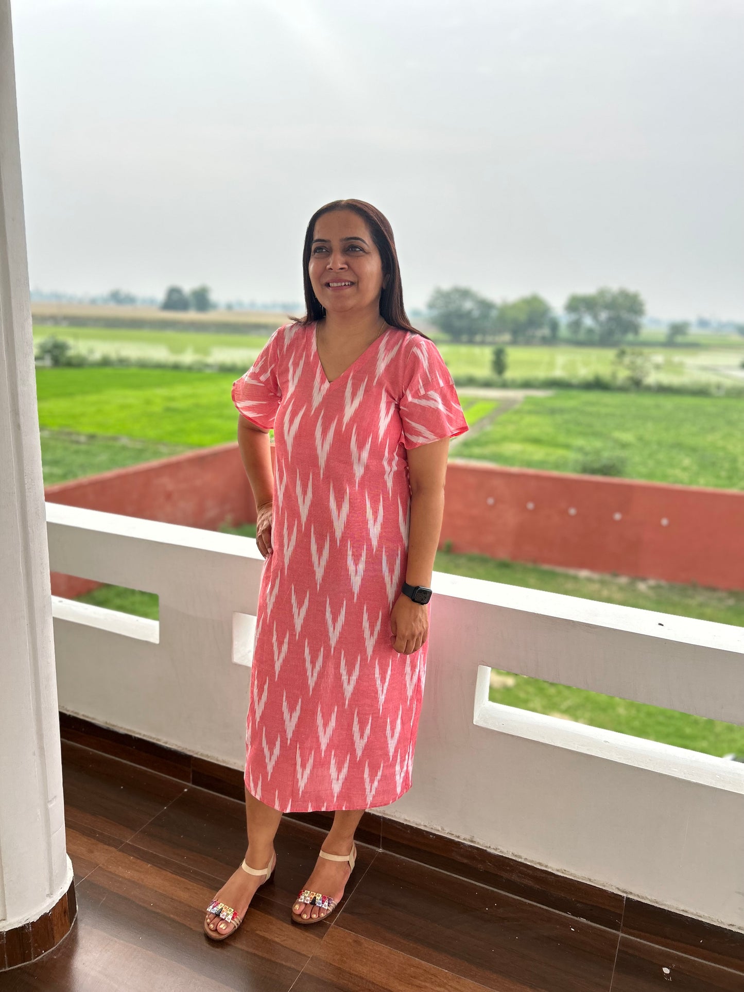 Pink Cotton Ikat Dress