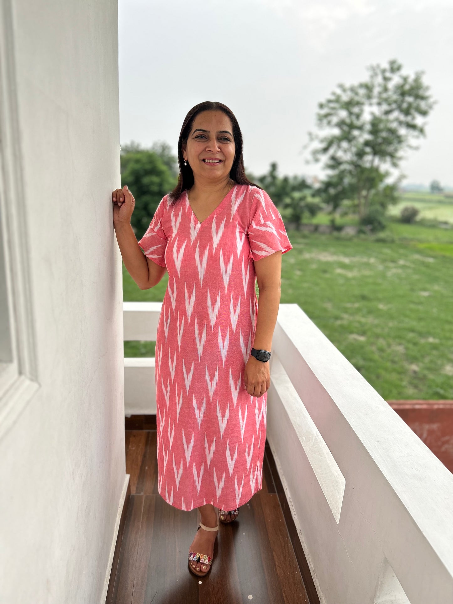 Pink Cotton Ikat Dress