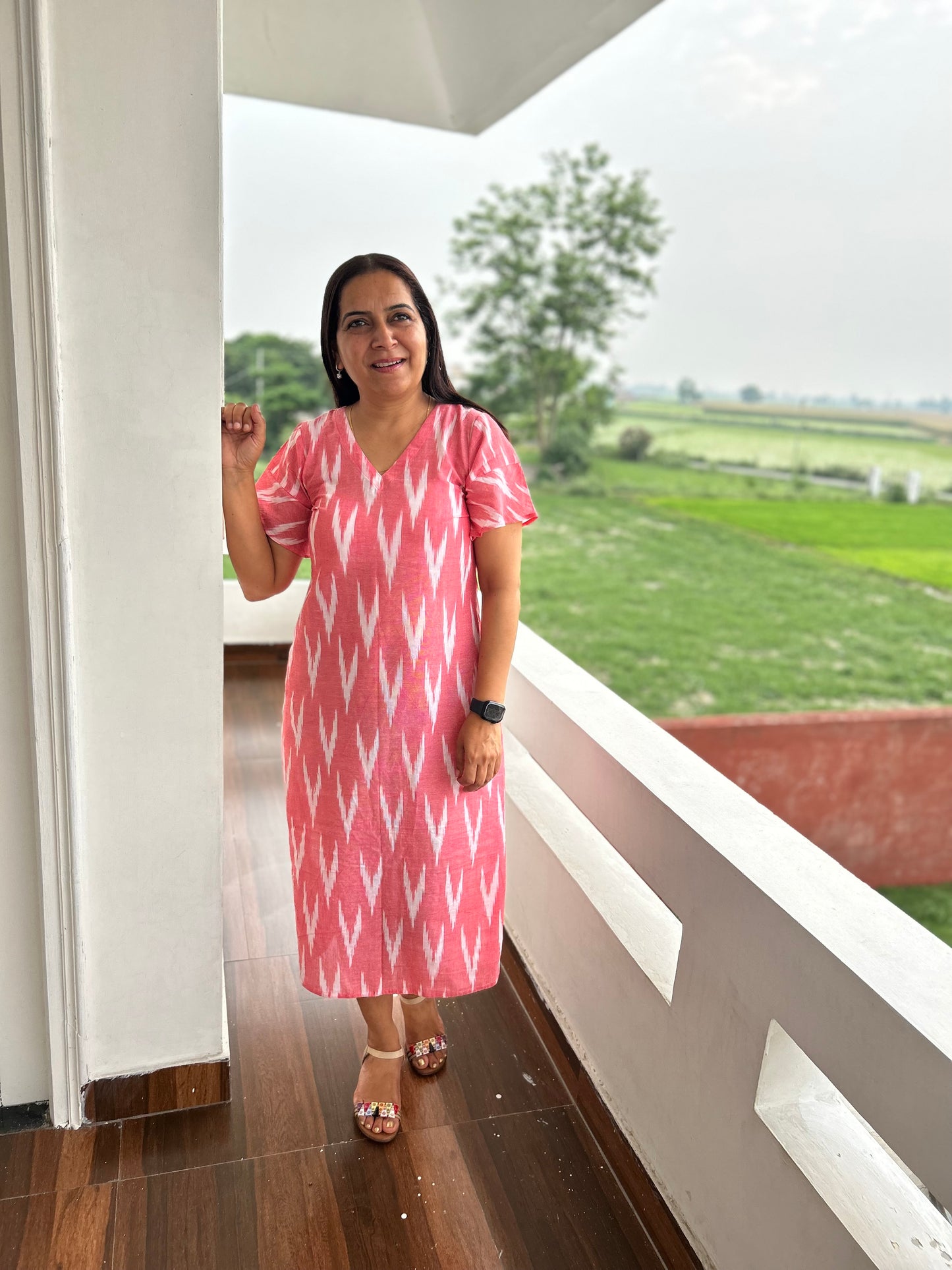 Pink Cotton Ikat Dress