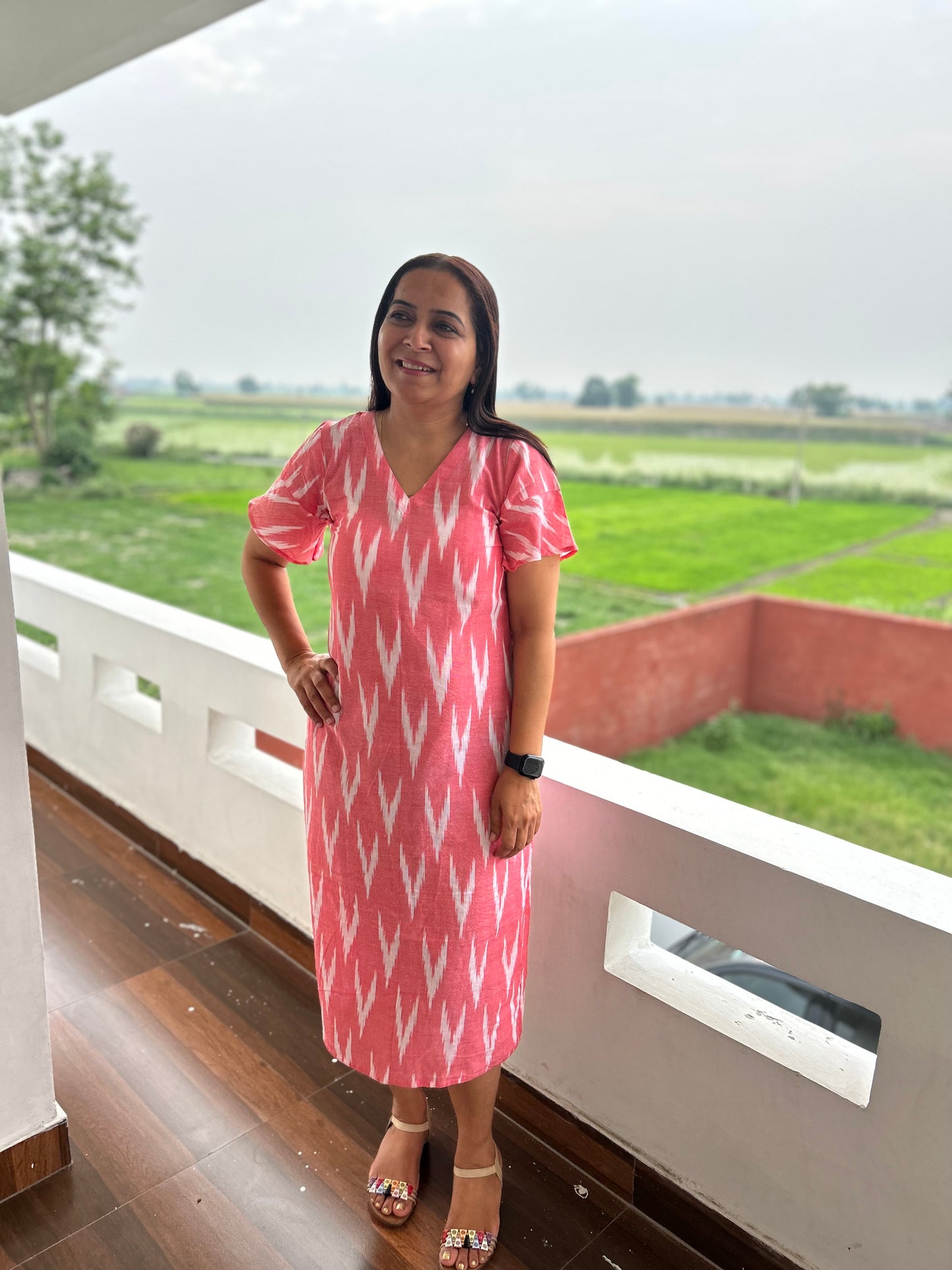 Pink Cotton Ikat Dress