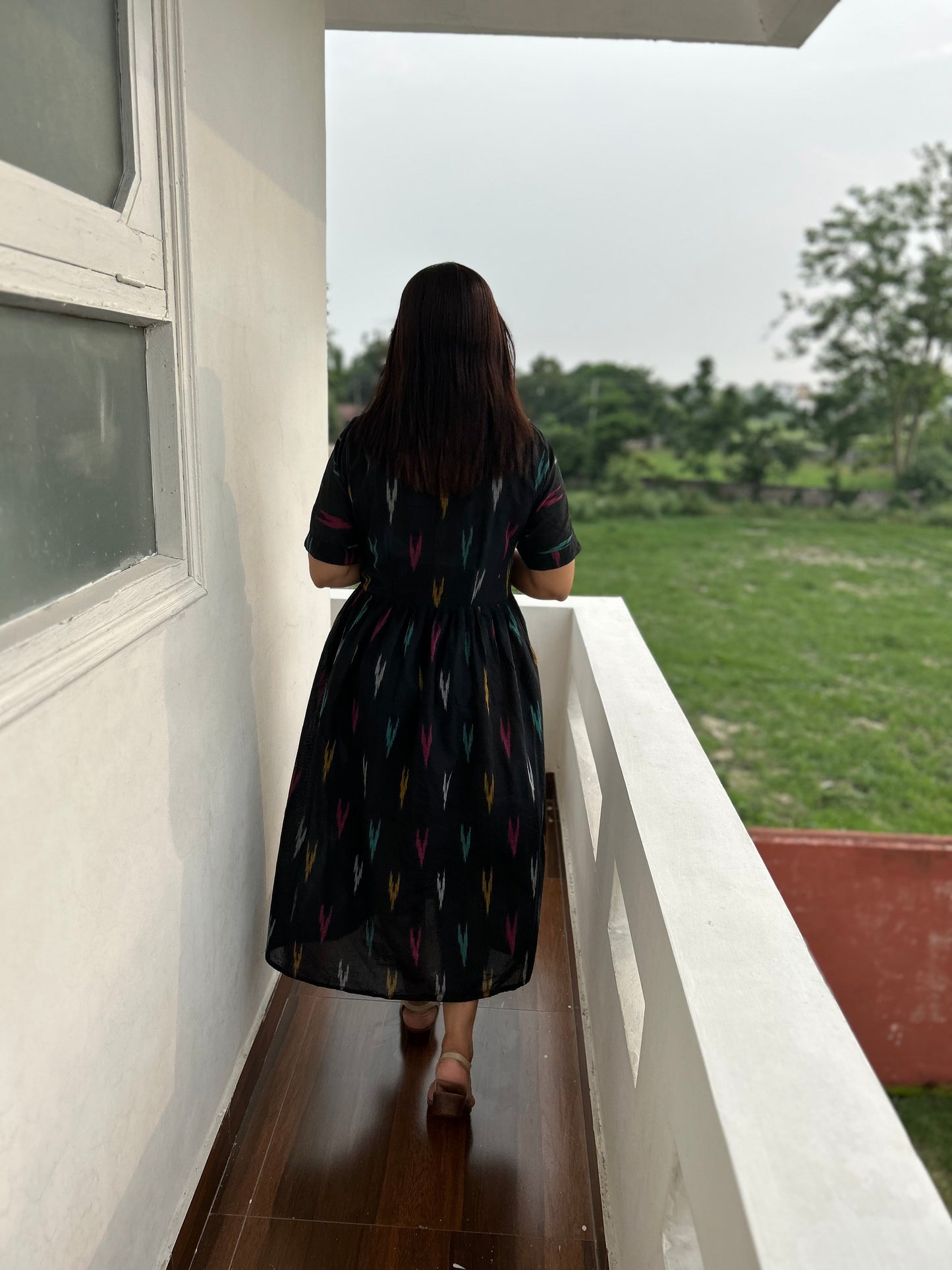 Black Cotton Ikat Dress