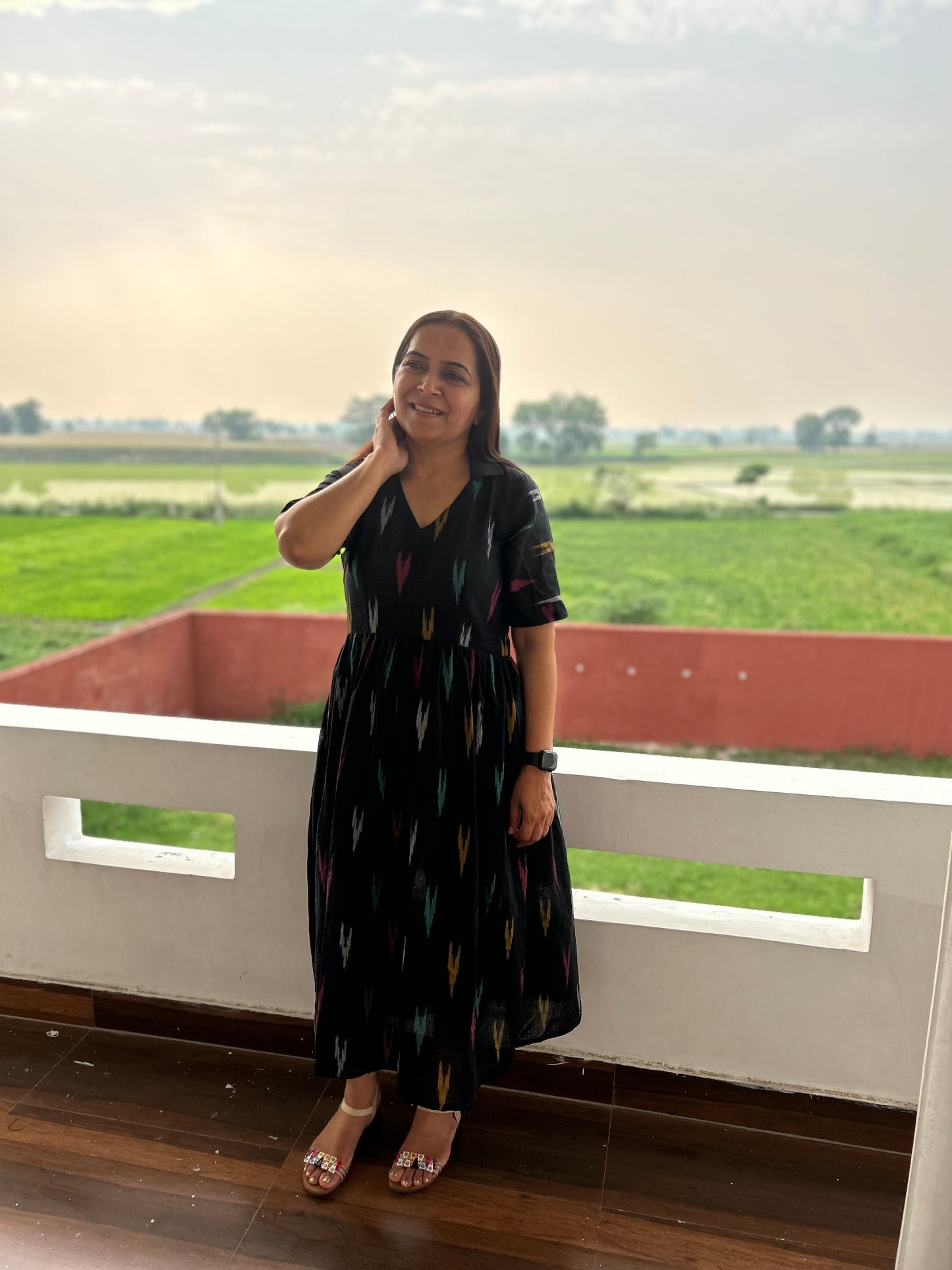 Black Cotton Ikat Dress