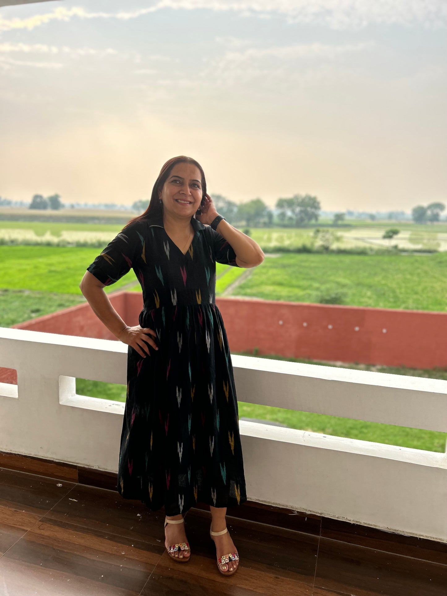 Black Cotton Ikat Dress