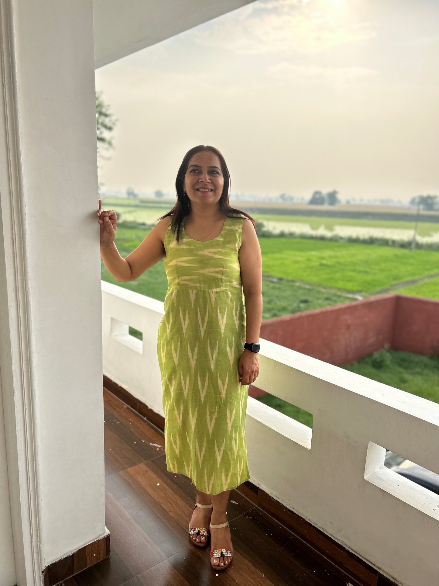 Green Cotton Ikat Dress