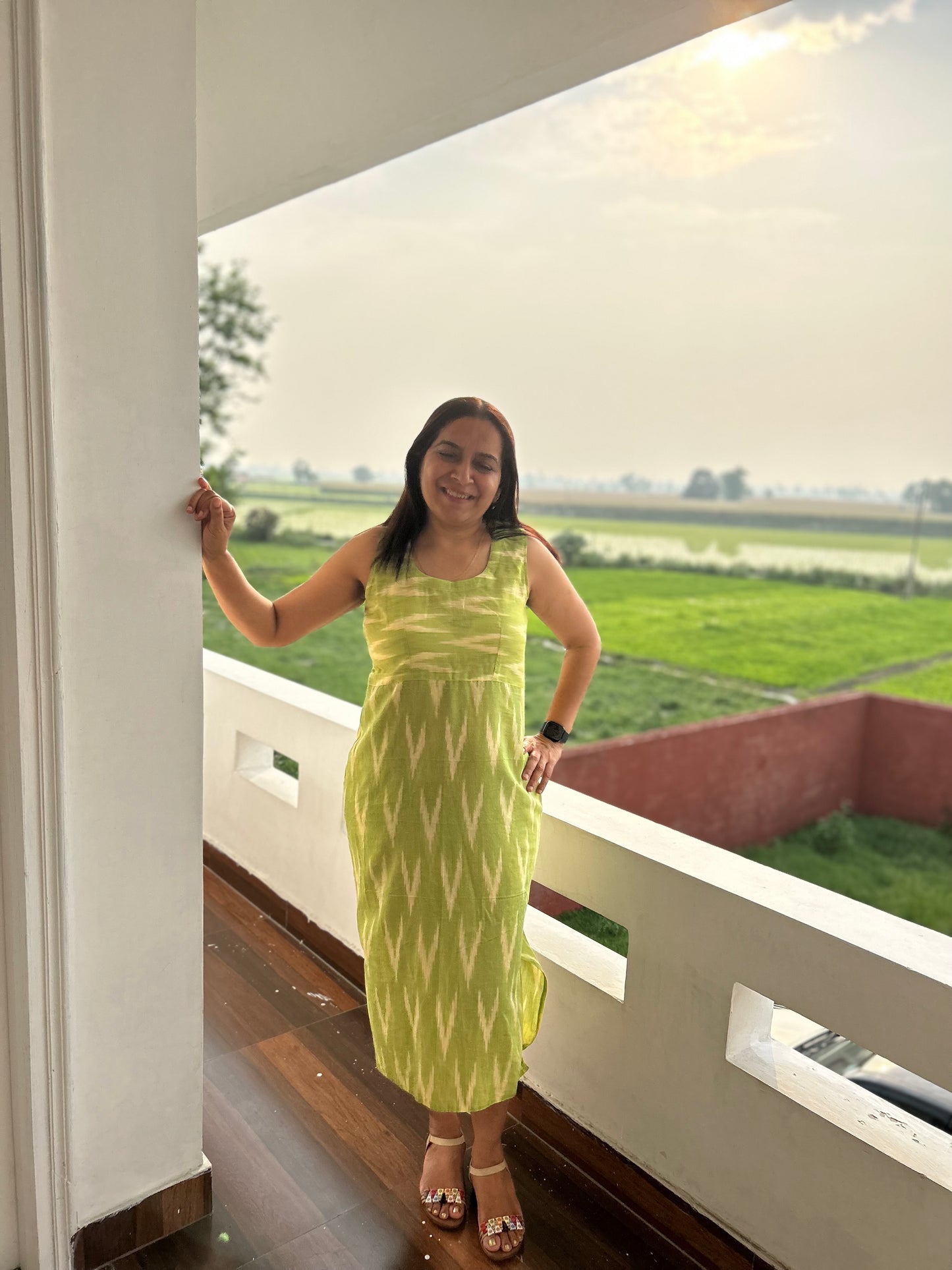 Green Cotton Ikat Dress