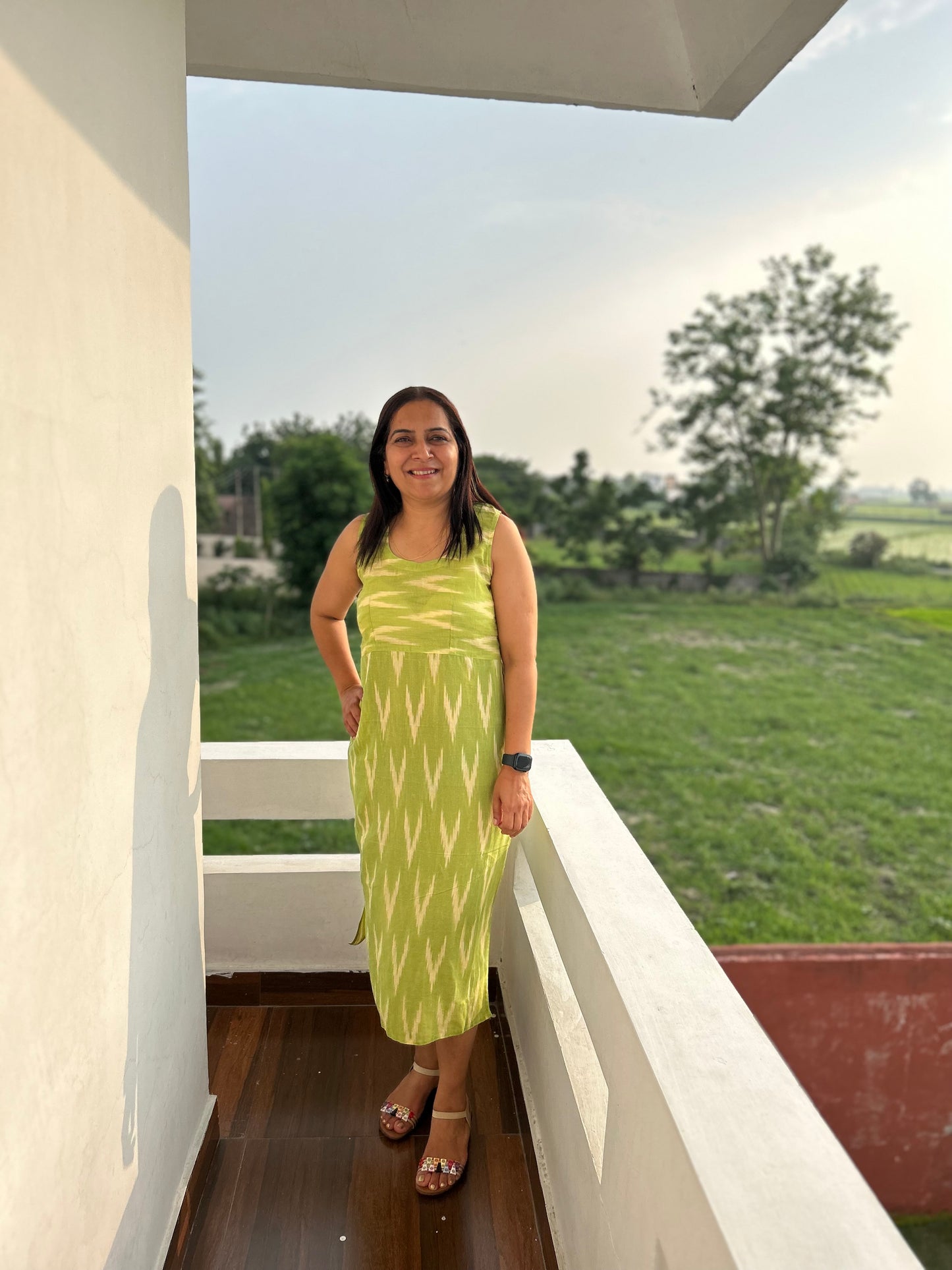 Green Cotton Ikat Dress