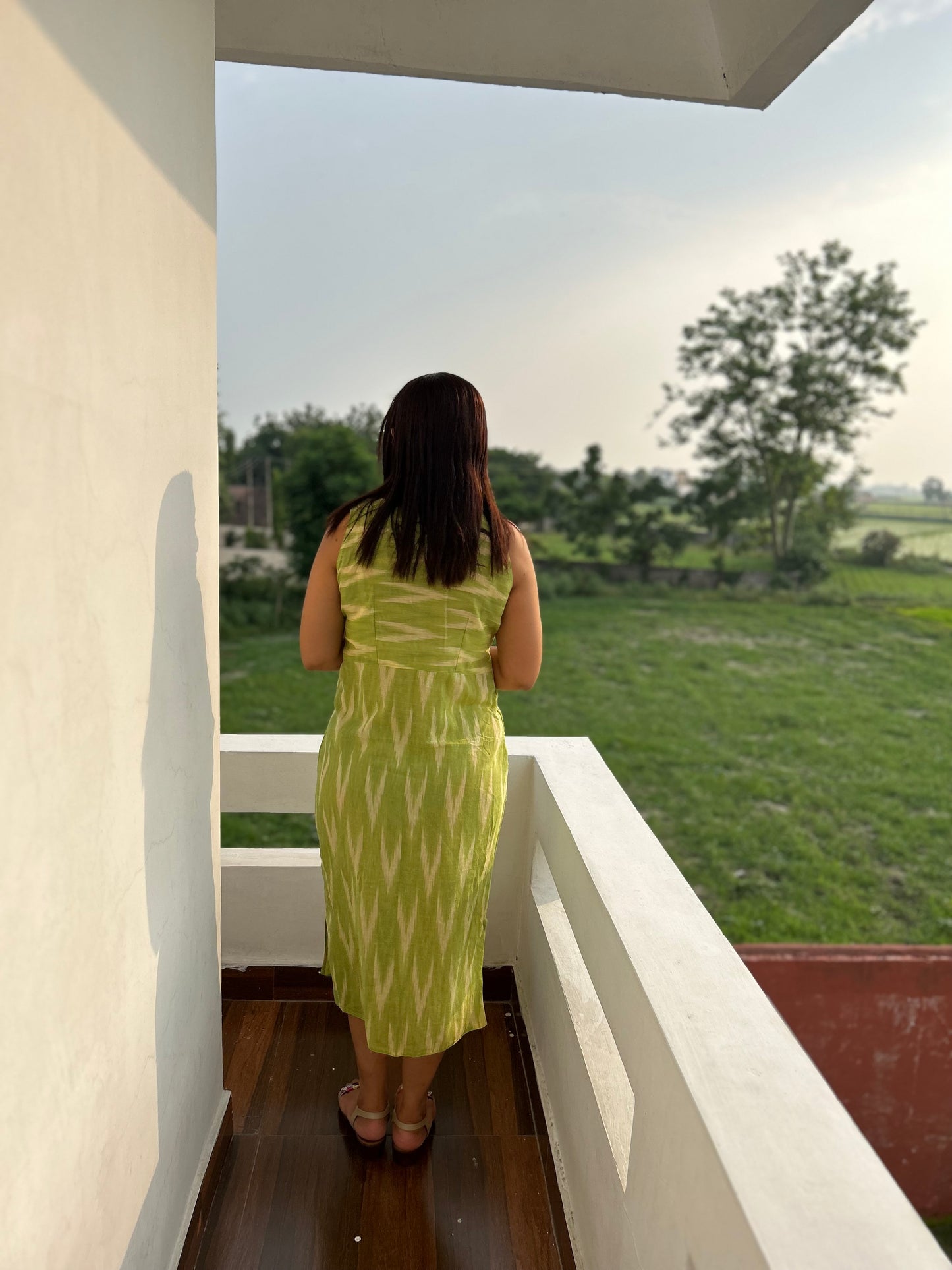 Green Cotton Ikat Dress