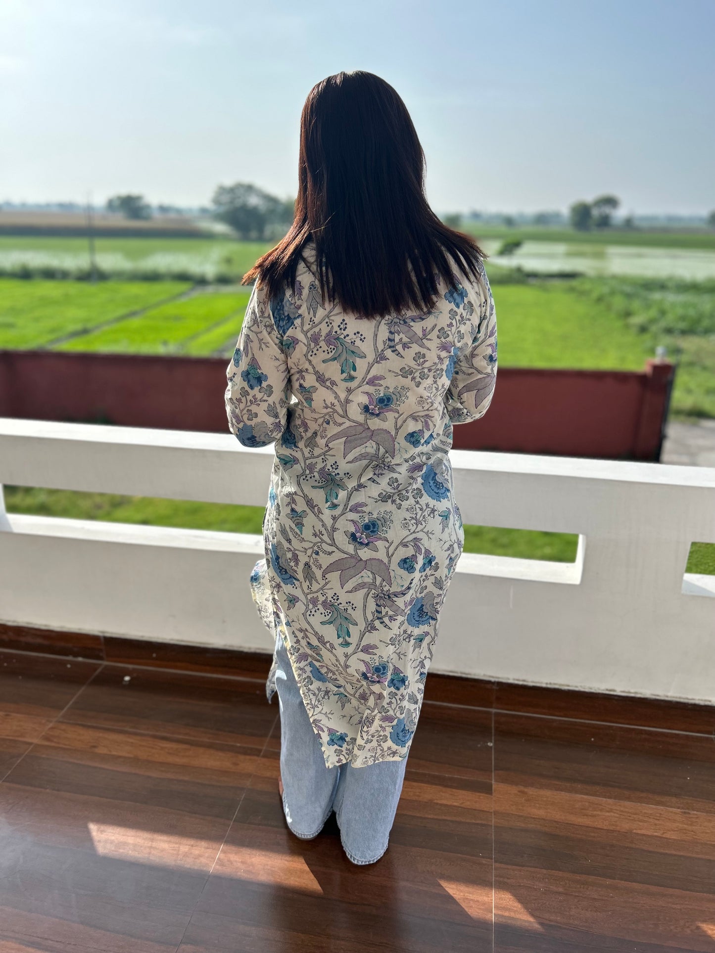 White Cotton Hand Block Kurta