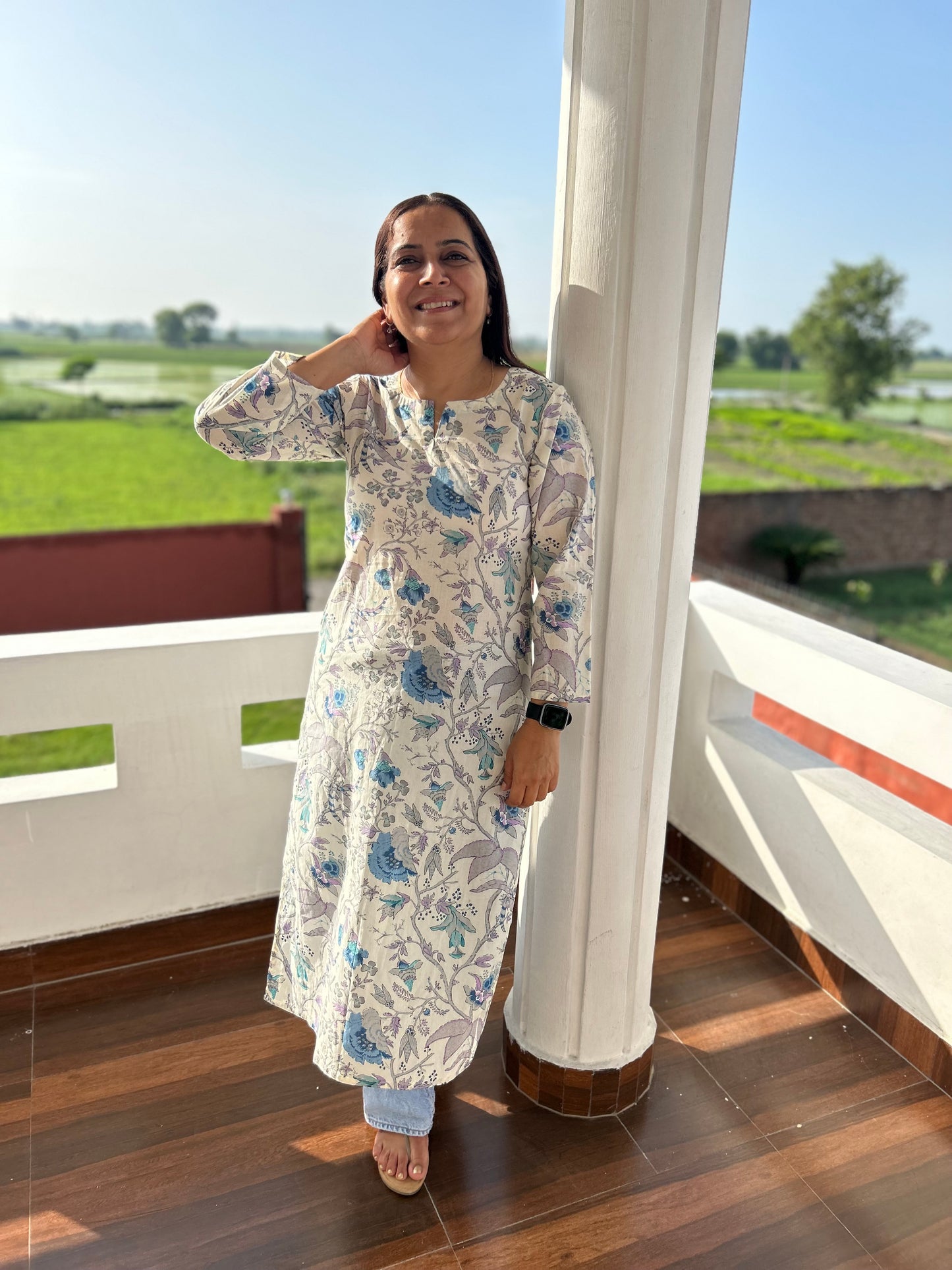 White Cotton Hand Block Kurta