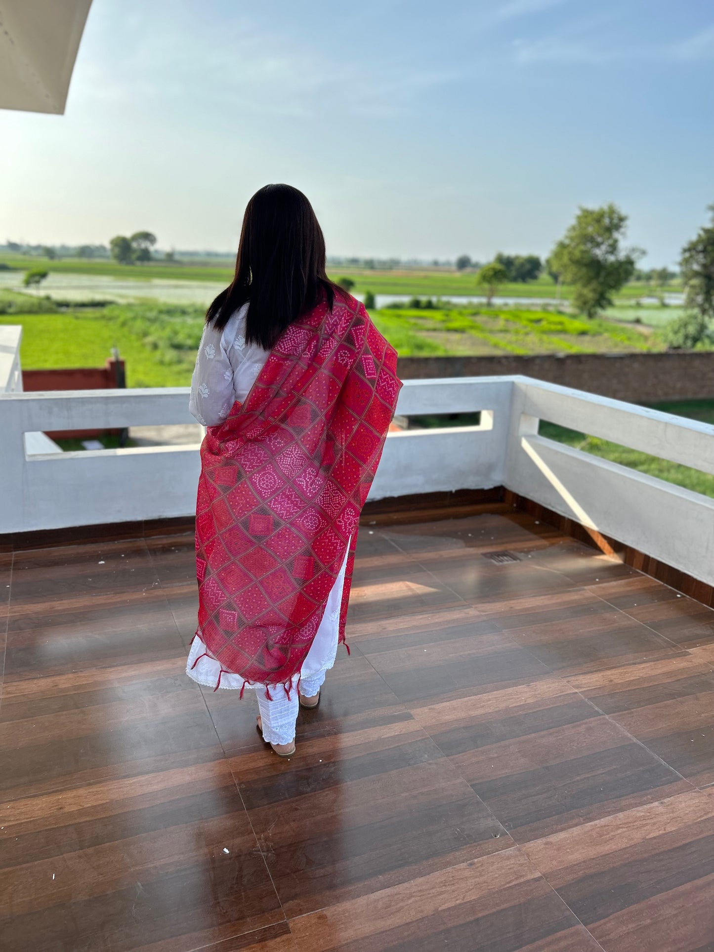 Pink Bhandani Print Kota Doria Dupatta