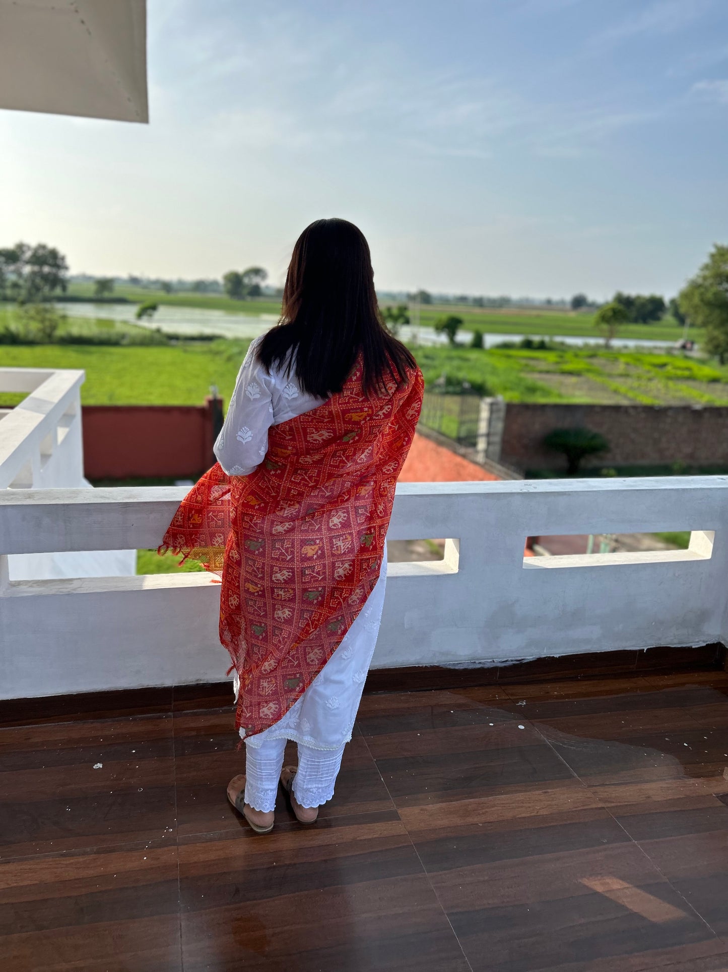 Red Bhandani Print Kota Doria Dupatta