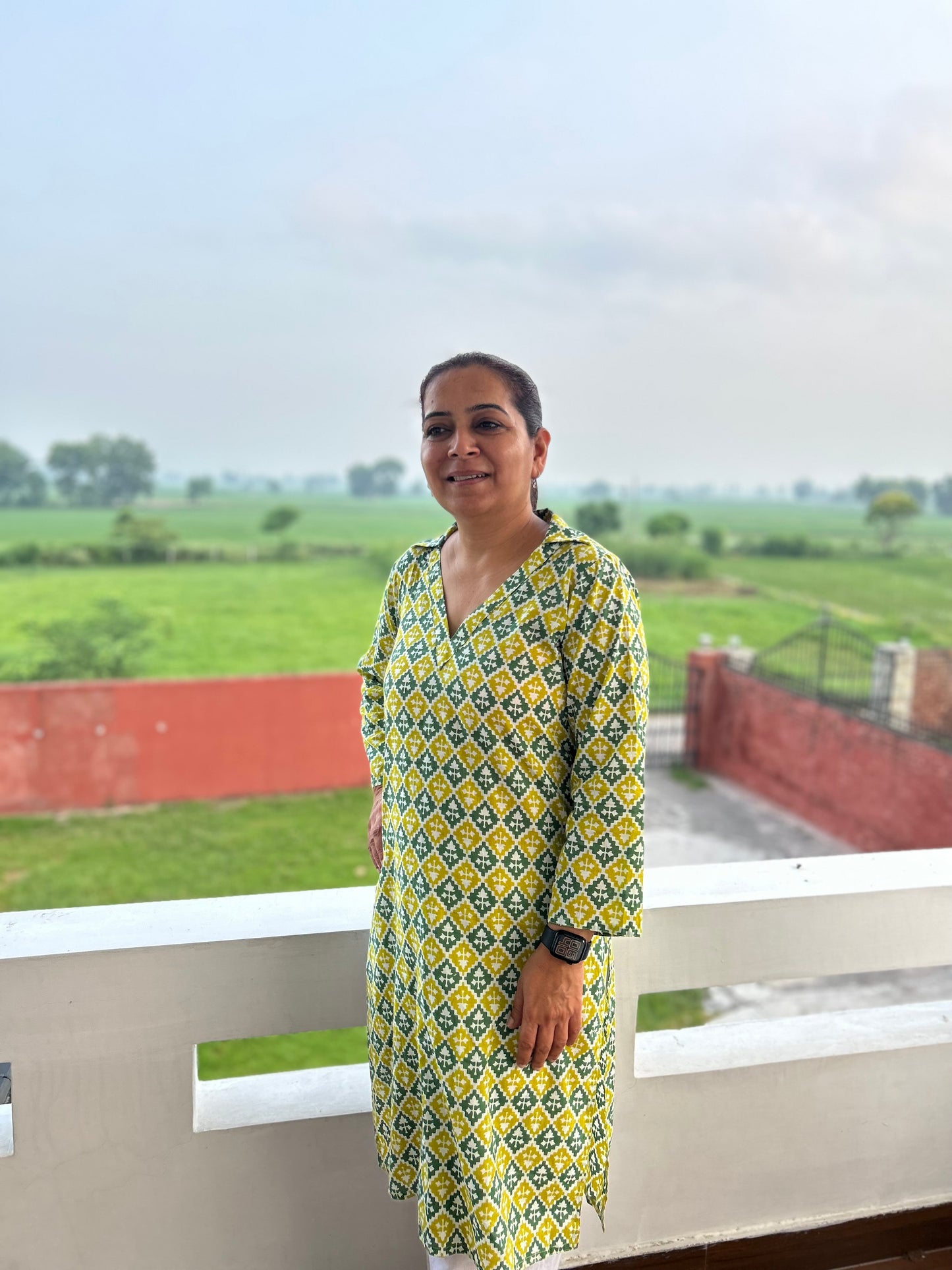 Green Block Printed Kurta