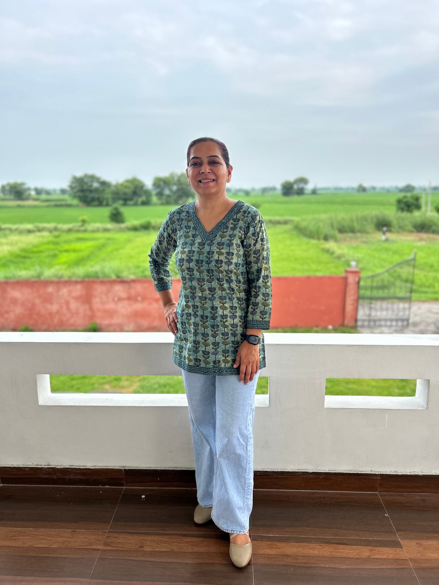 Greyish Green Cotton Kurti