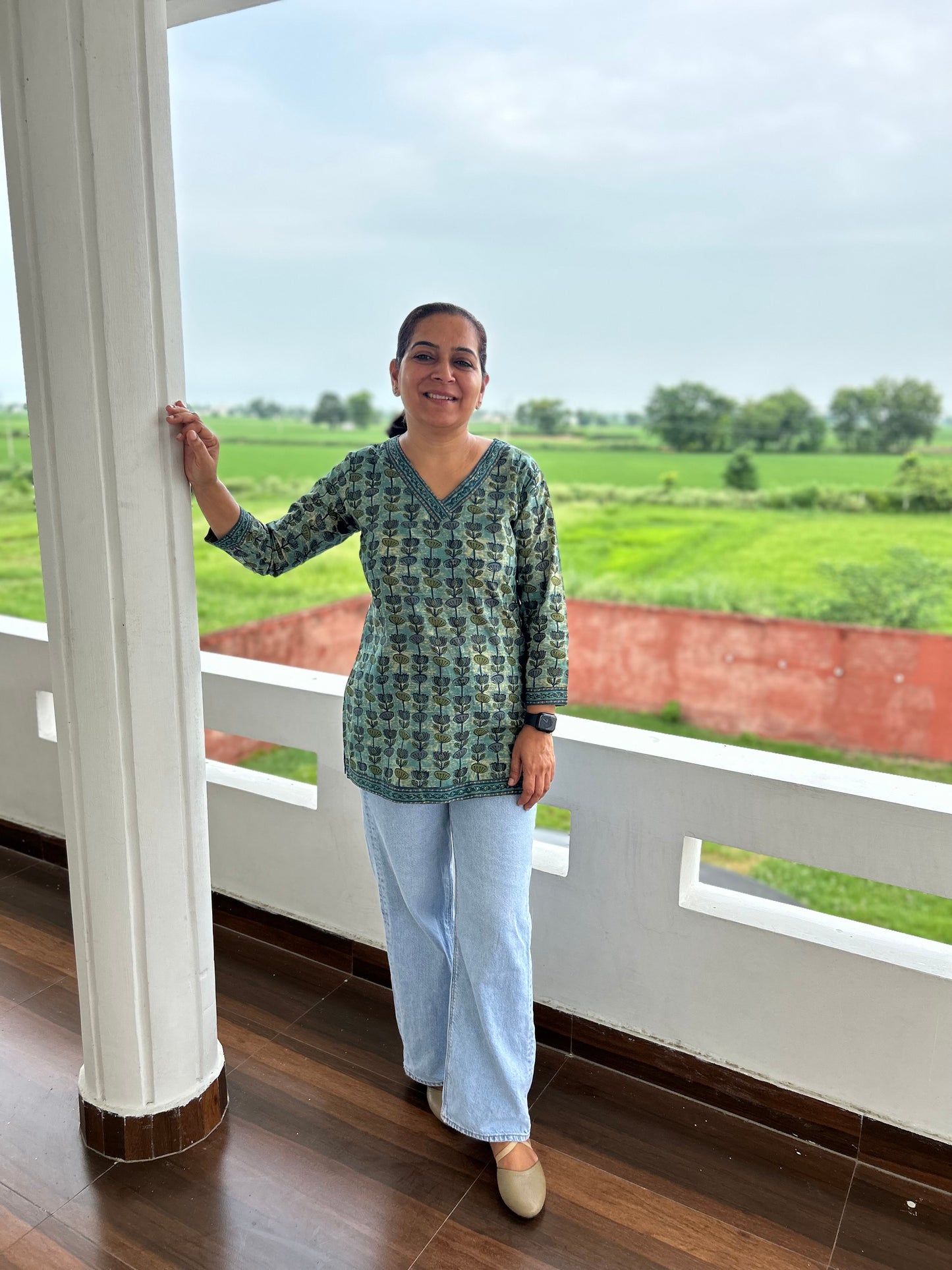 Greyish Green Cotton Kurti