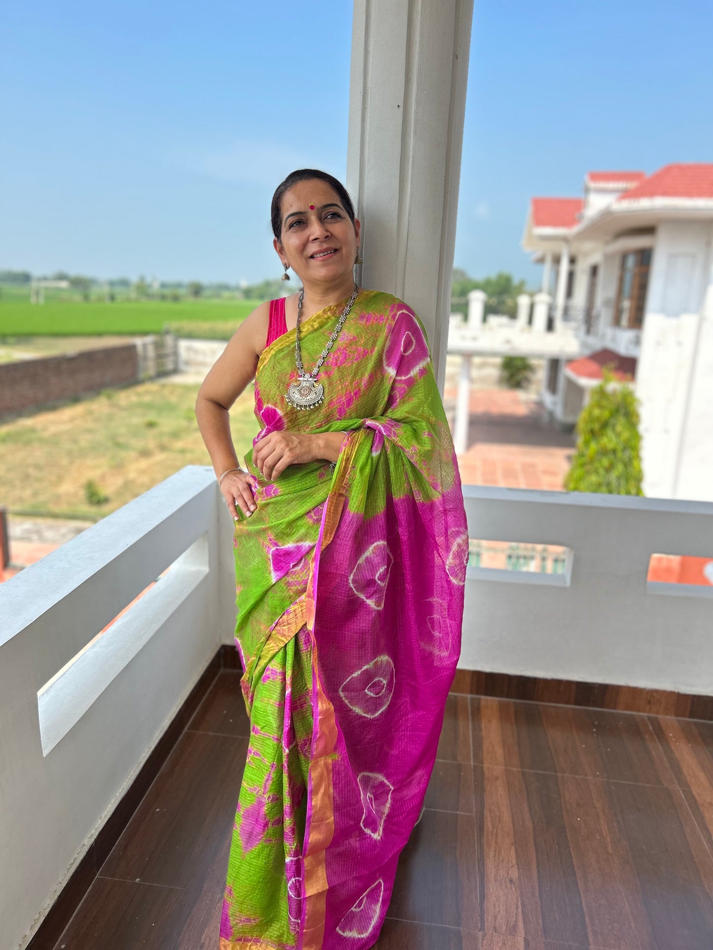 Purple Green Lehriya Sari