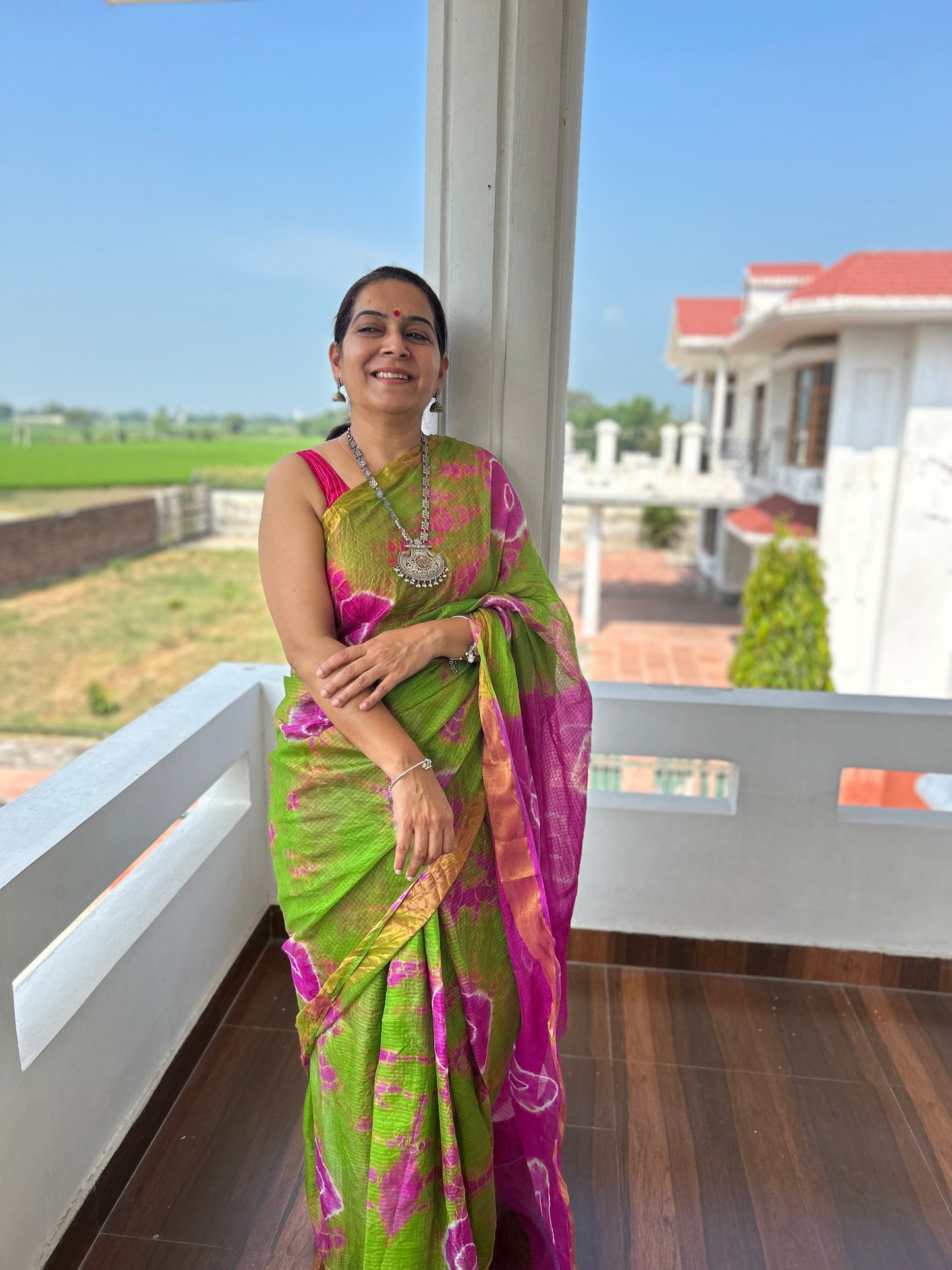 Purple Green Lehriya Sari