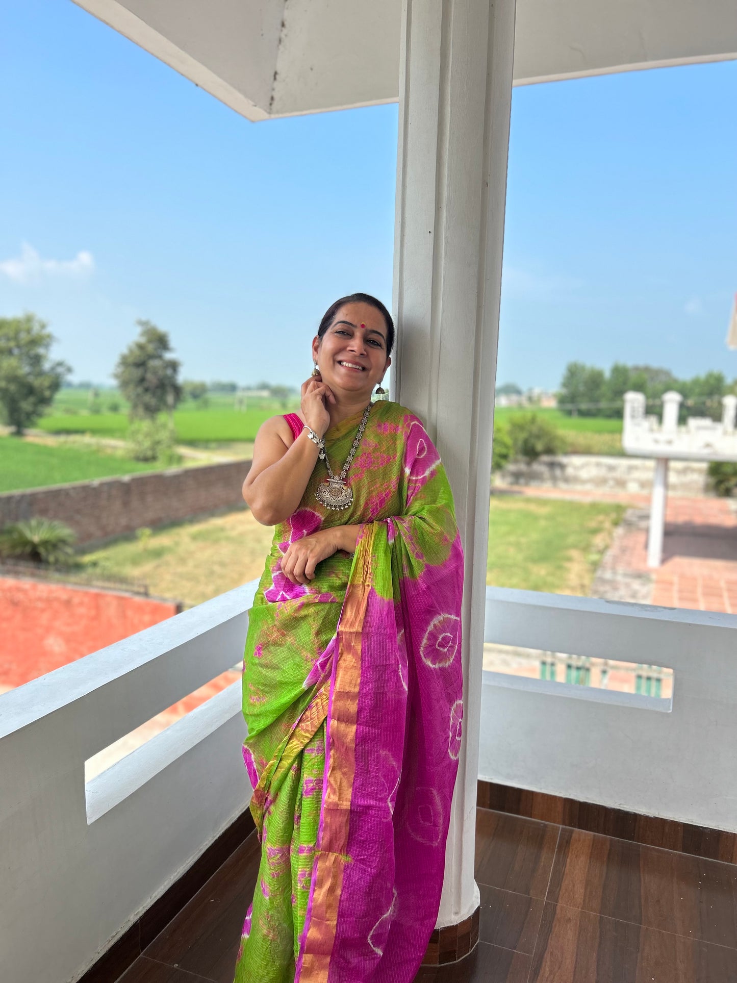 Purple Green Lehriya Sari