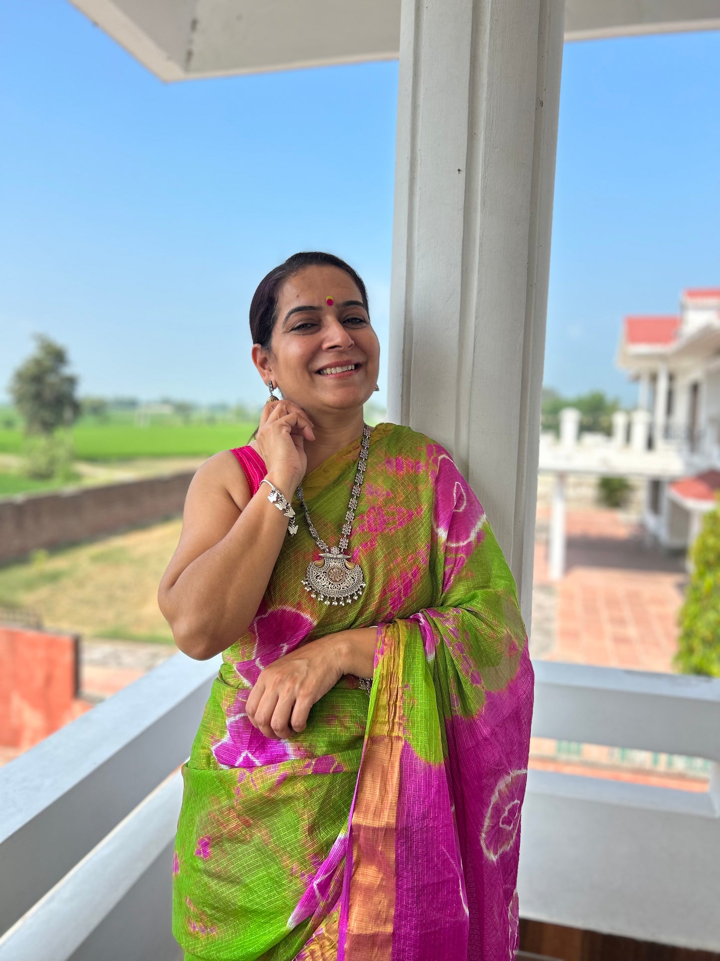 Purple Green Lehriya Sari