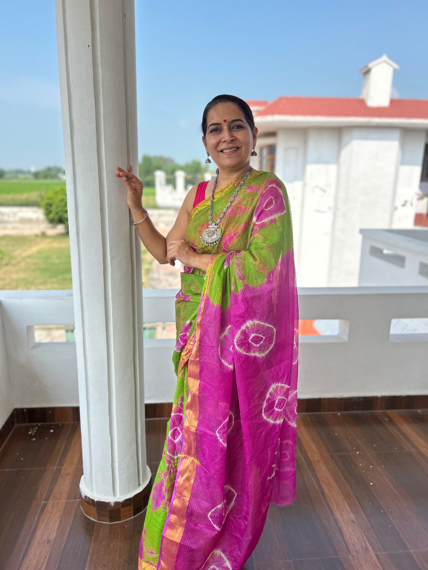 Purple Green Lehriya Sari