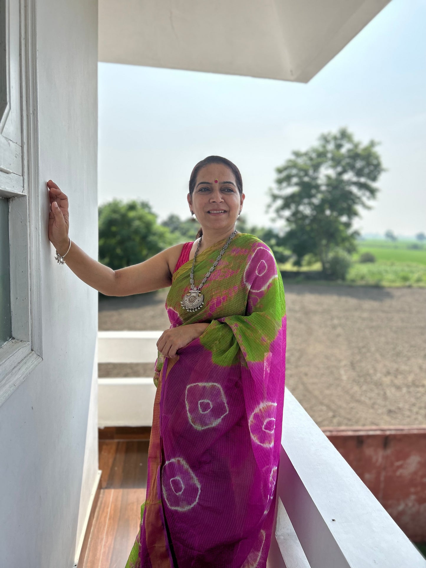 Purple Green Lehriya Sari