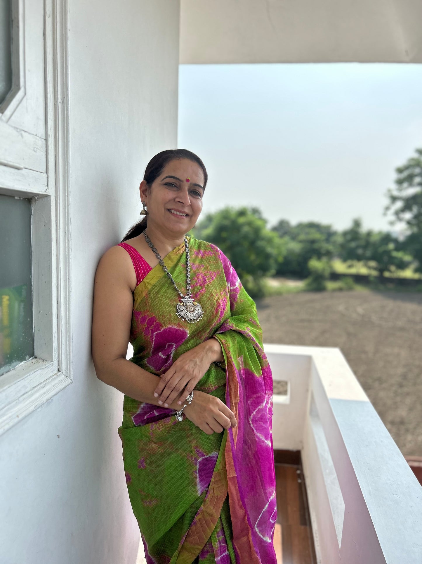 Purple Green Lehriya Sari