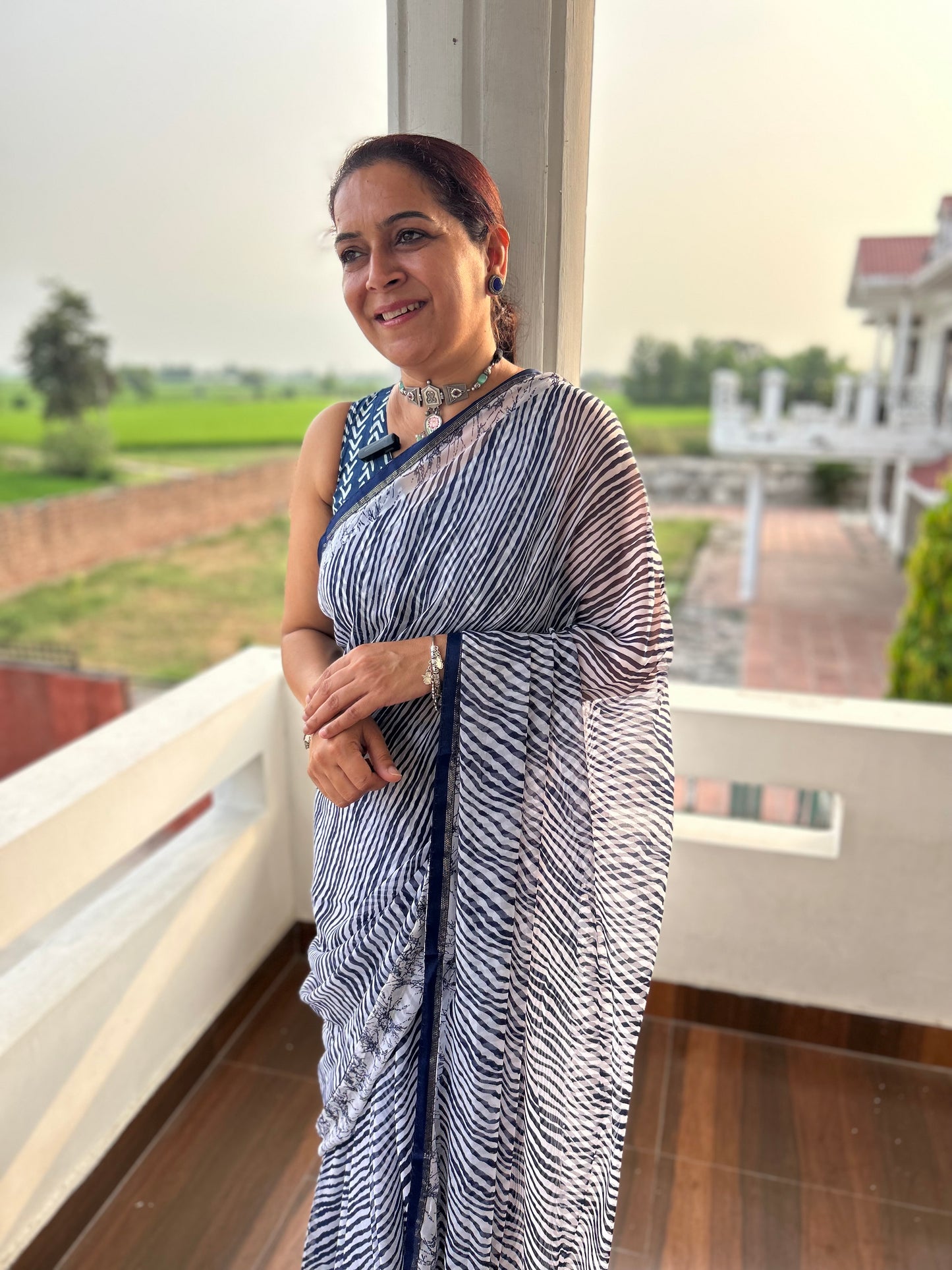 Navy Blue Lehriya Georgette Sari