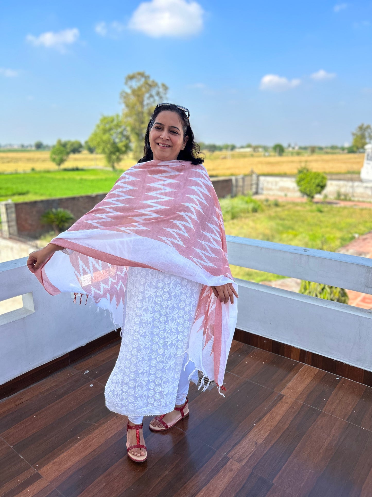 Green Cotton Block Printed Dupatta