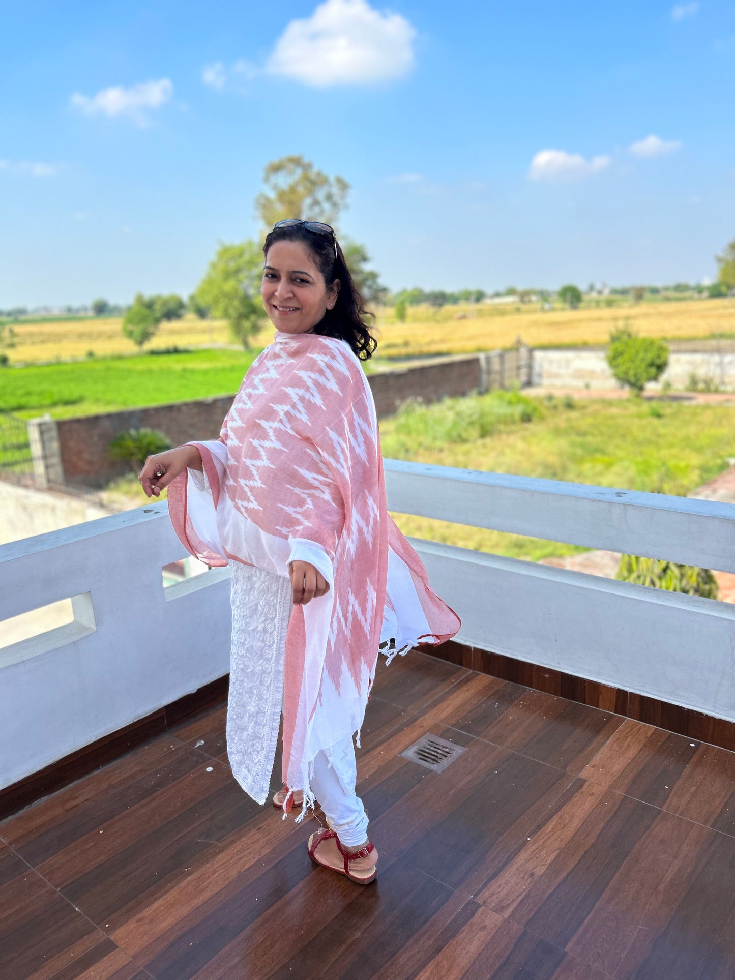 Green Cotton Block Printed Dupatta