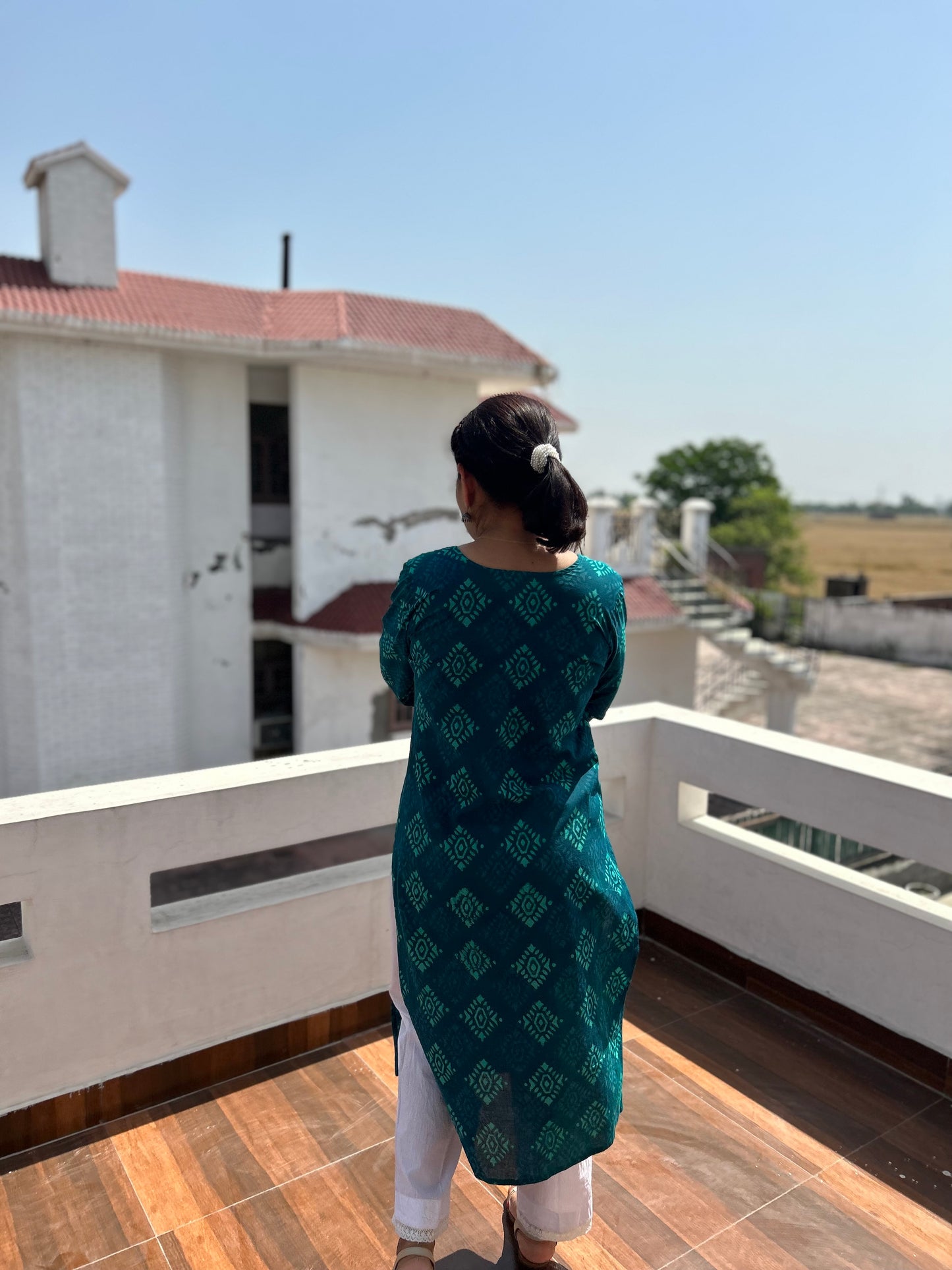 Green Dabu Printed Kurta