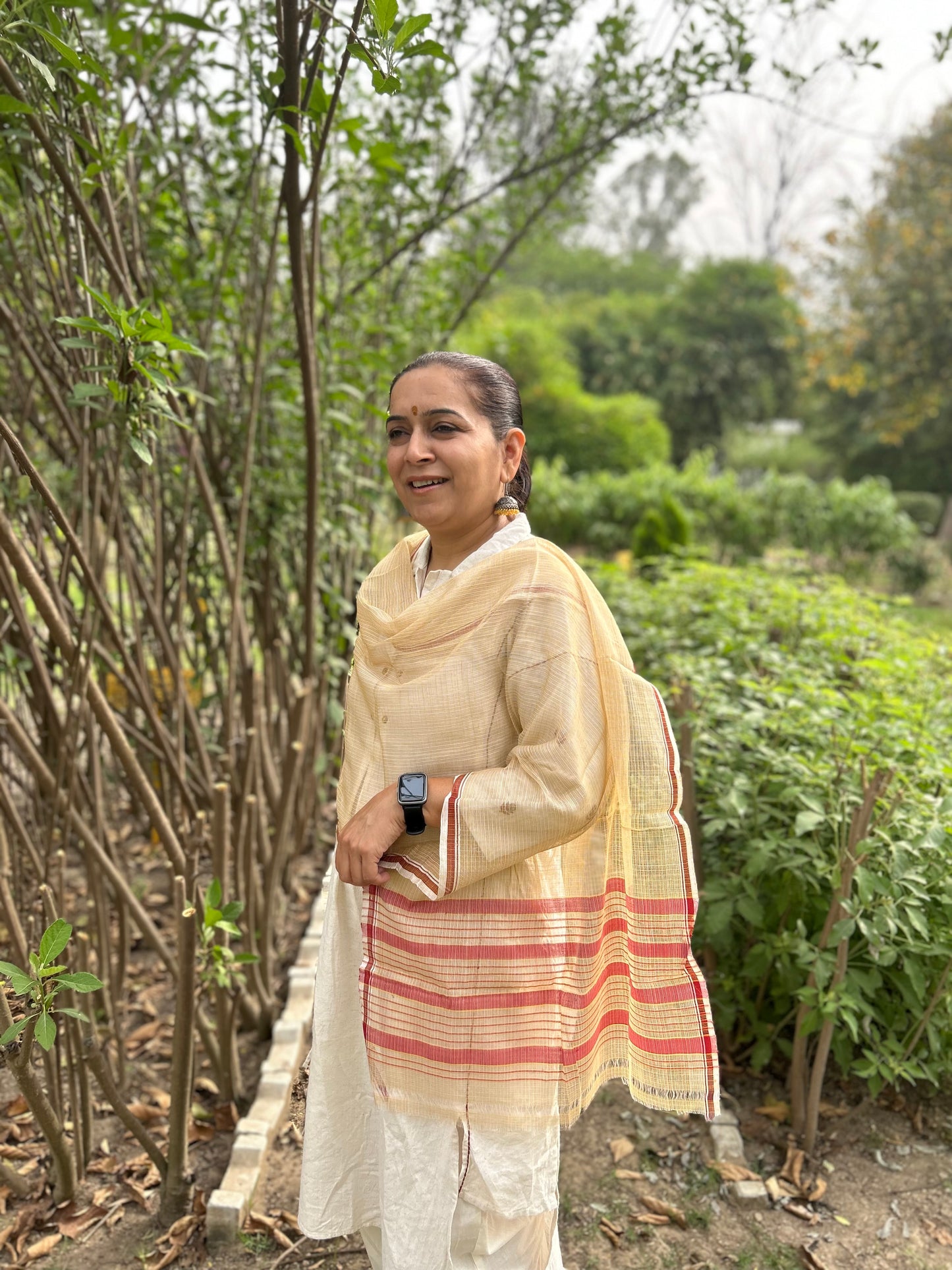 Beige Hand Woven Kota Doria Stole