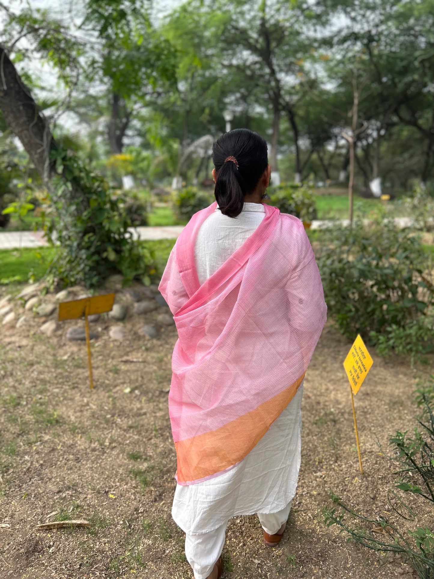 Peach Orange Hand Woven Kota Doria Stole